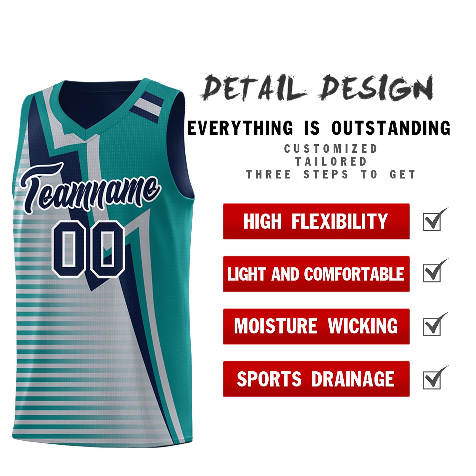 Custom Navy Teal Gray Gradient Stripes Lightning Pattern Reversible Sets Basketball Jersey| KXKSHOP