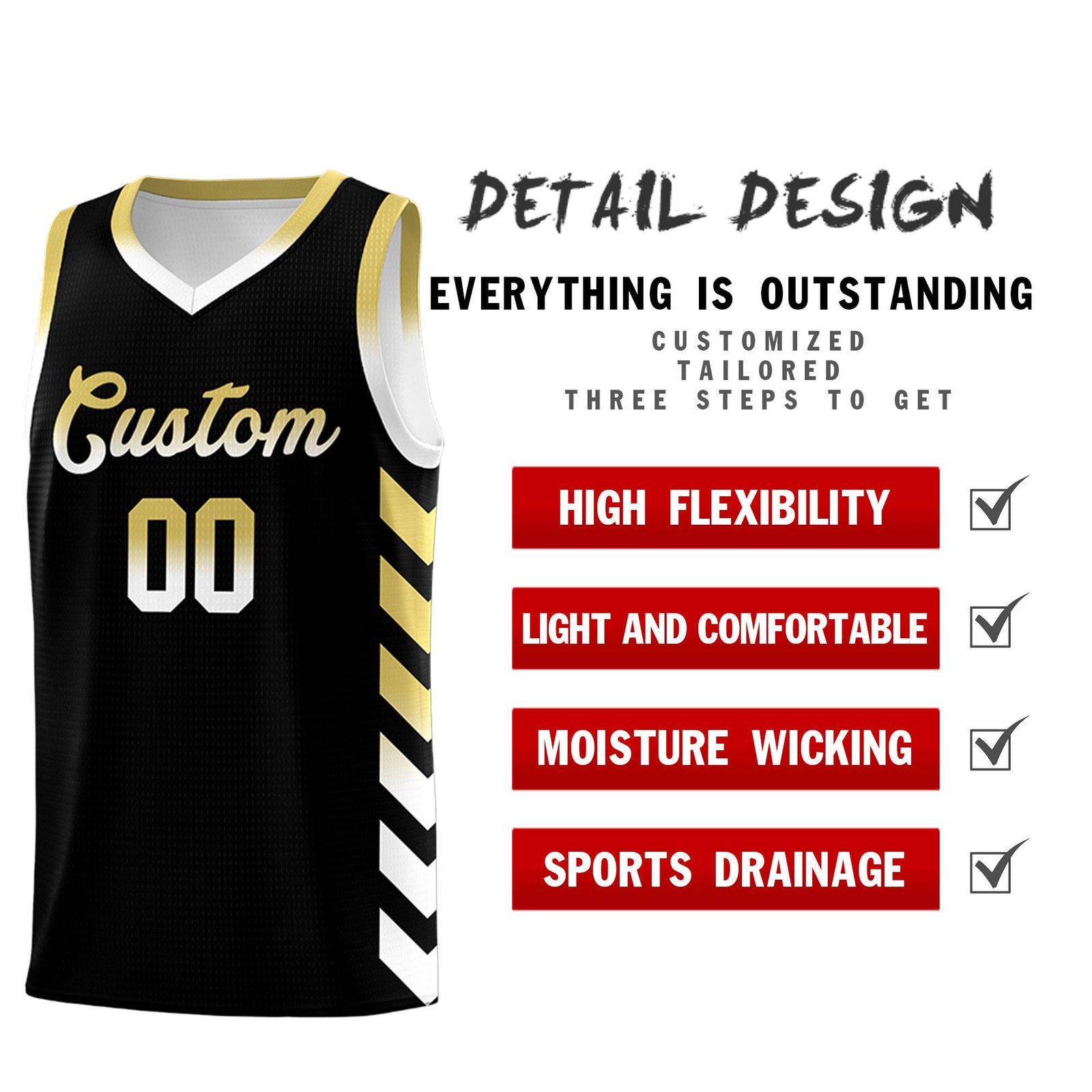 Custom White Black Reversible Basketball Jersey Kits - Side Arrow Old Gold Black Gradient