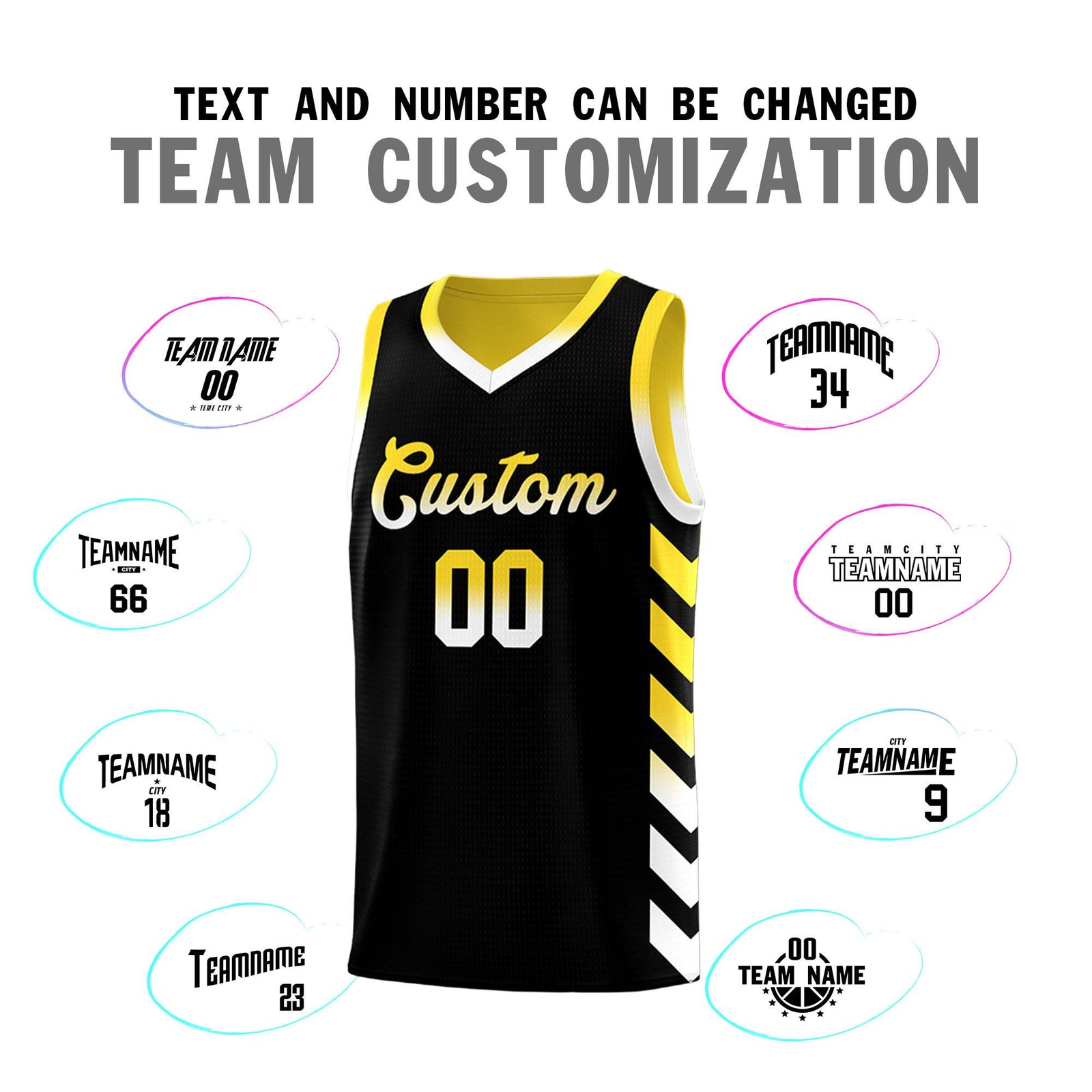 Custom Gold Black Reversible Basketball Jersey Kits - Side Arrow Black White Gradient