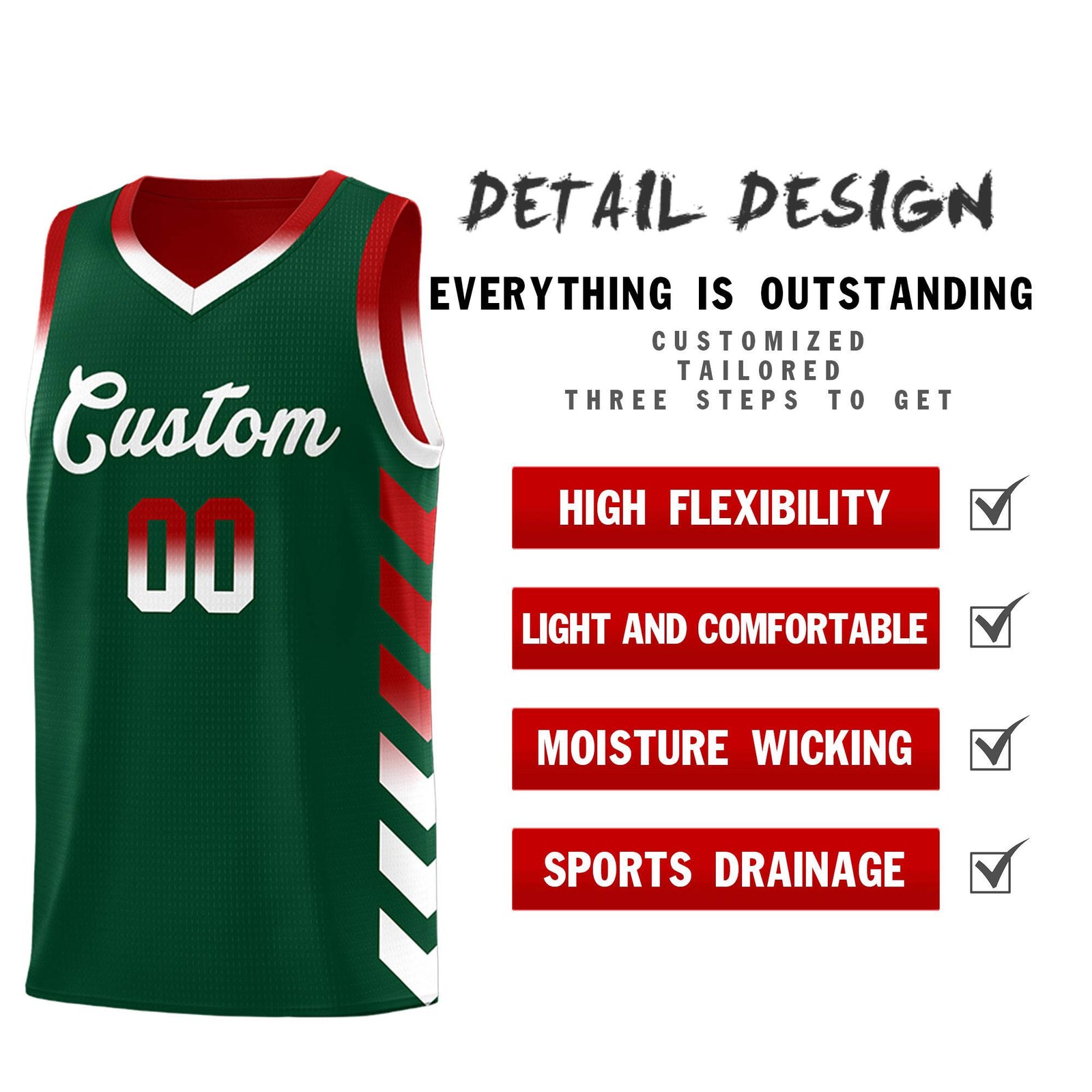Custom Red Green Reversible Basketball Jersey Kits - Side Arrow Green White Gradient