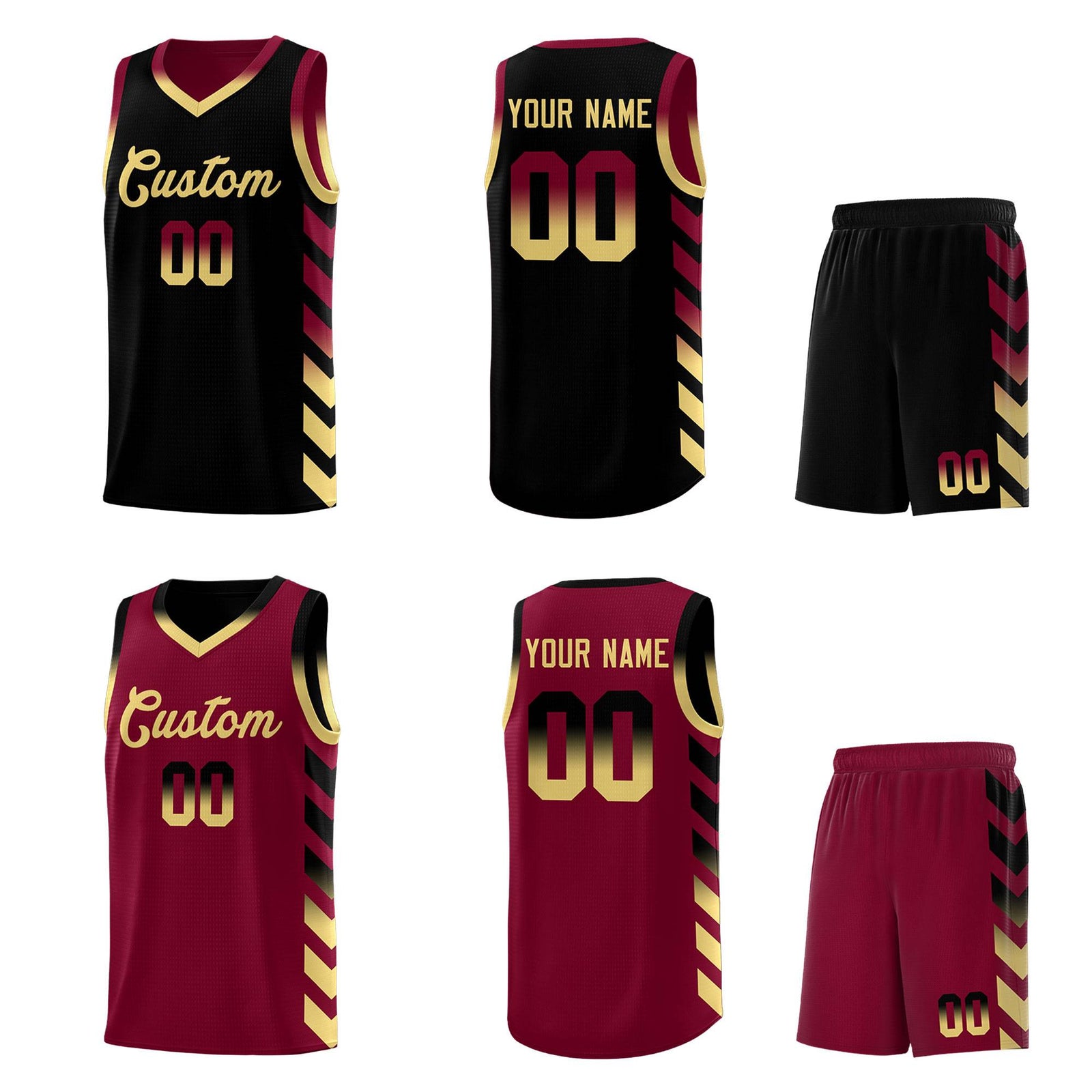 Custom Crimson Black Reversible Basketball Jersey Kits - Side Arrow Black Khaki Gradient