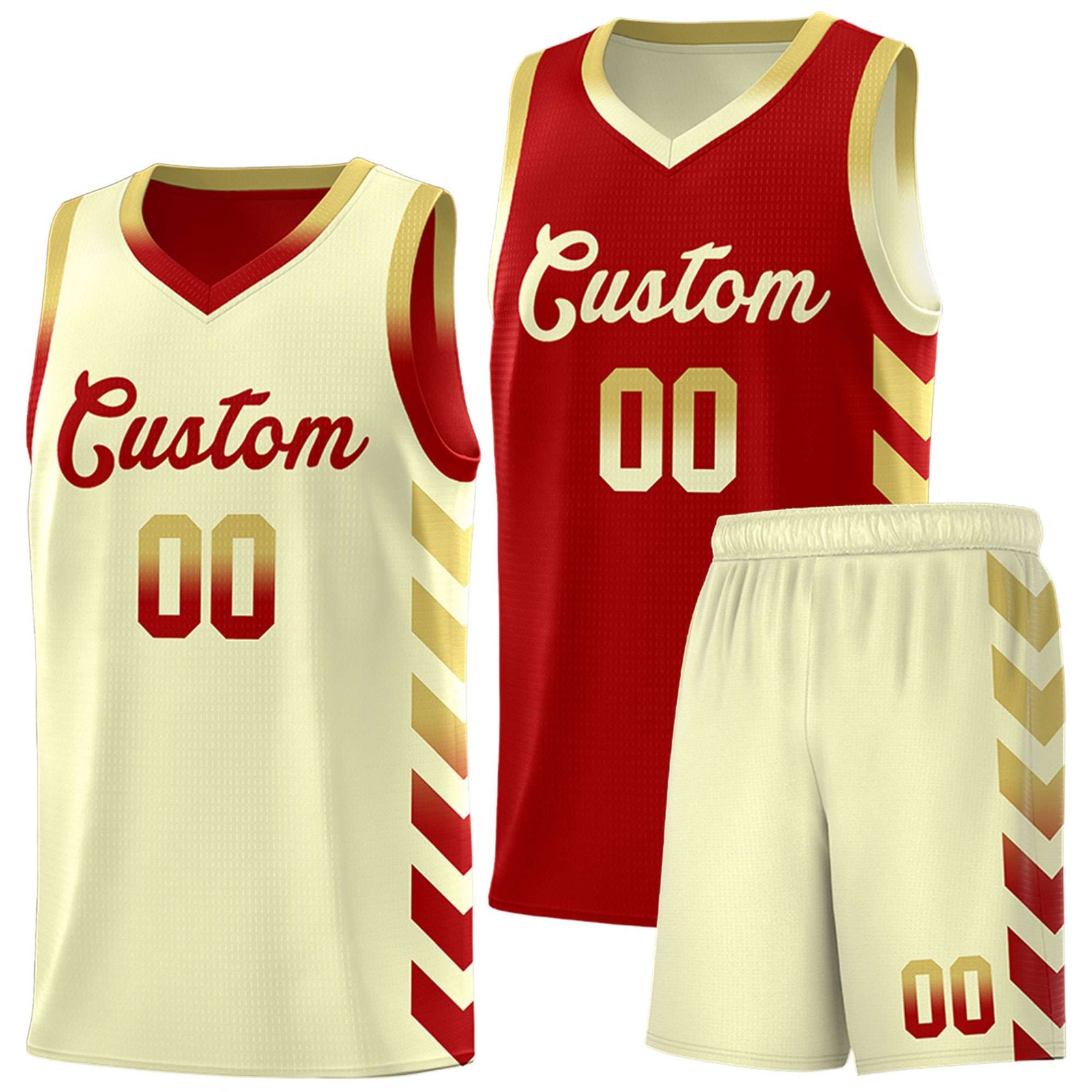 Custom Cream Red Reversible Basketball Jersey Kits - Side Arrow Old Gold Red Gradient