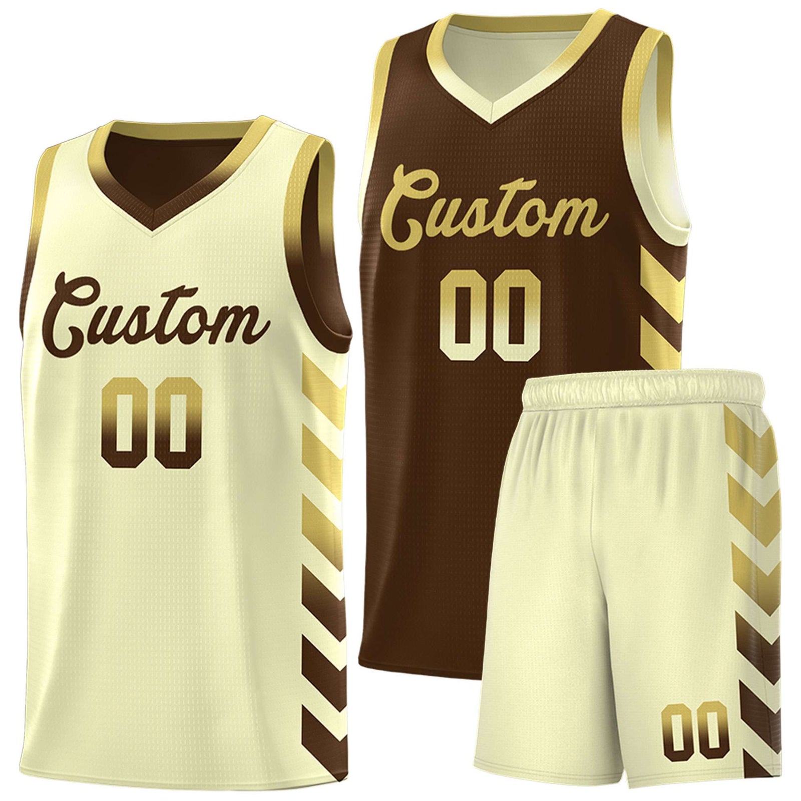 Custom Cream Brown Reversible Basketball Jersey Kits - Side Arrow Old Gold Brown Gradient