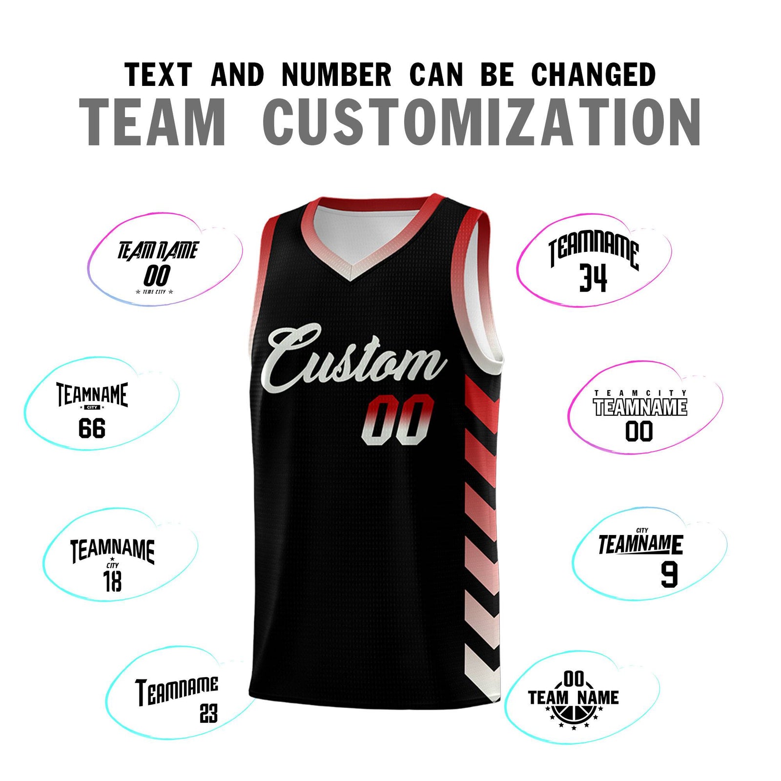 Custom White Black Reversible Basketball Jersey Kits - Side Arrow Red Gray Gradient