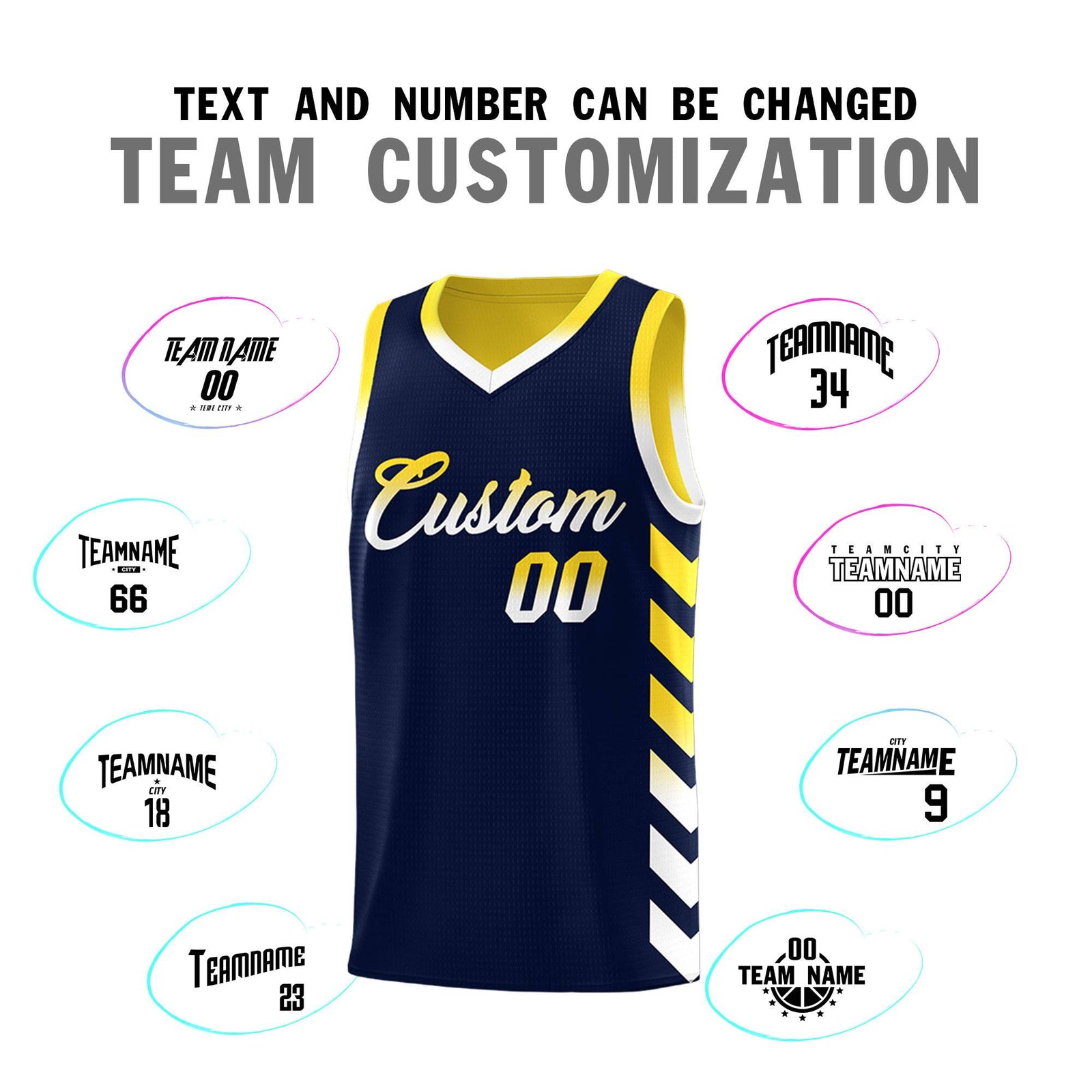 Custom Gold Navy Reversible Basketball Jersey Kits - Side Arrow Navy White Gradient