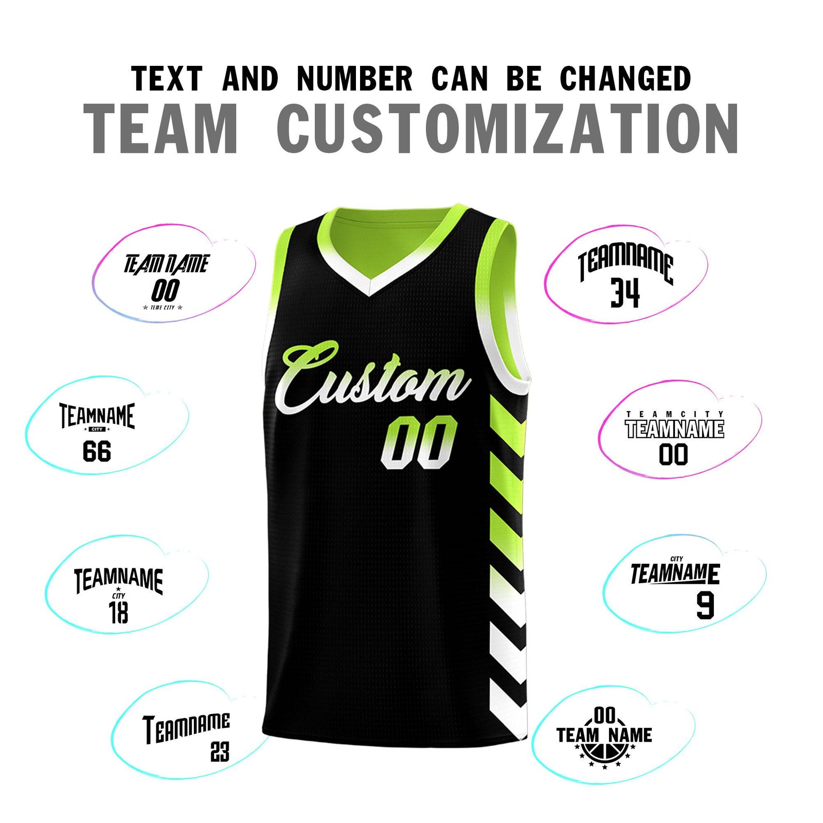 Custom Neon Greed Black Reversible Basketball Jersey Kits - Side Arrow Black White Gradient