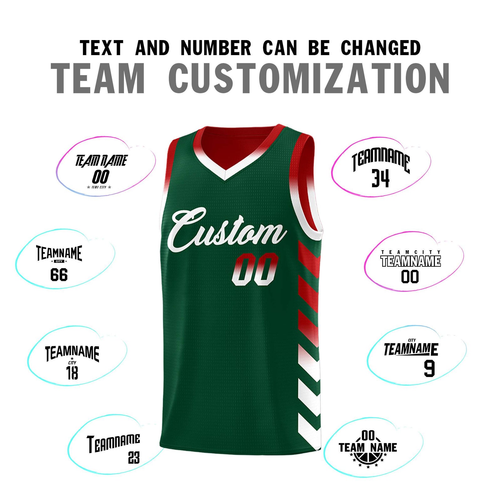 Custom Red Green Reversible Basketball Jersey Kits - Side Arrow Green White Gradient
