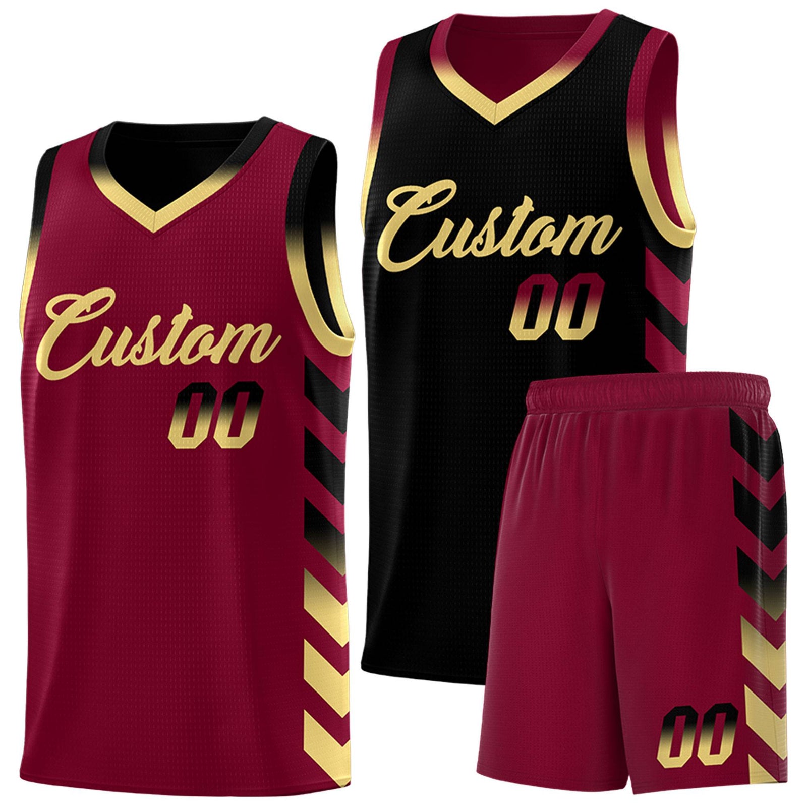 Custom Crimson Black Reversible Basketball Jersey Kits - Side Arrow Black Khaki Gradient