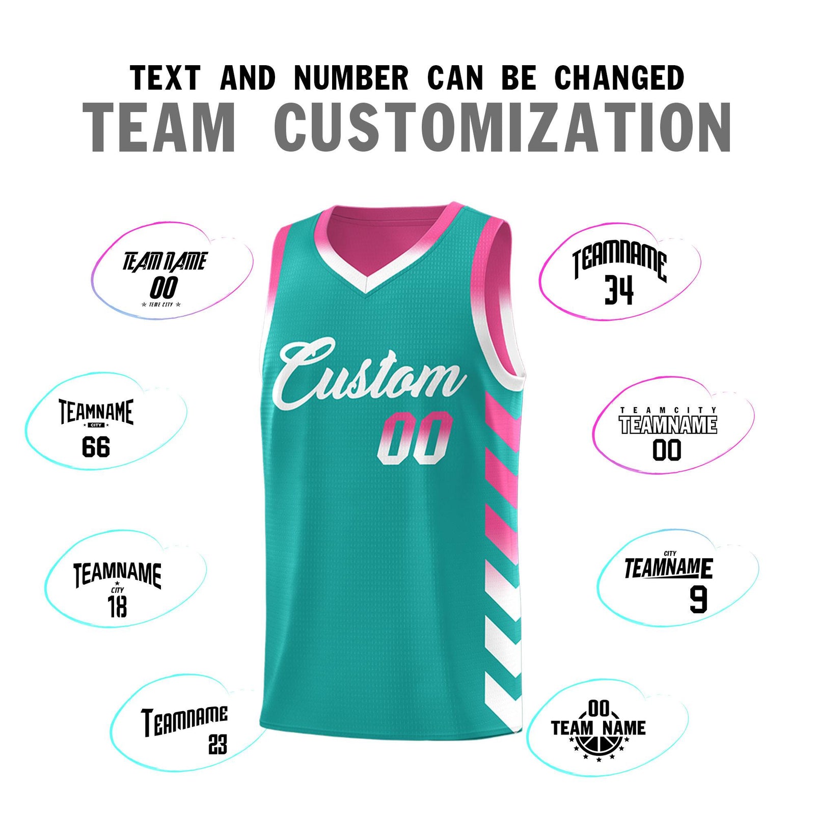 Custom Pink Aqua Reversible Basketball Jersey Kits - Side Arrow Aqua White Gradient
