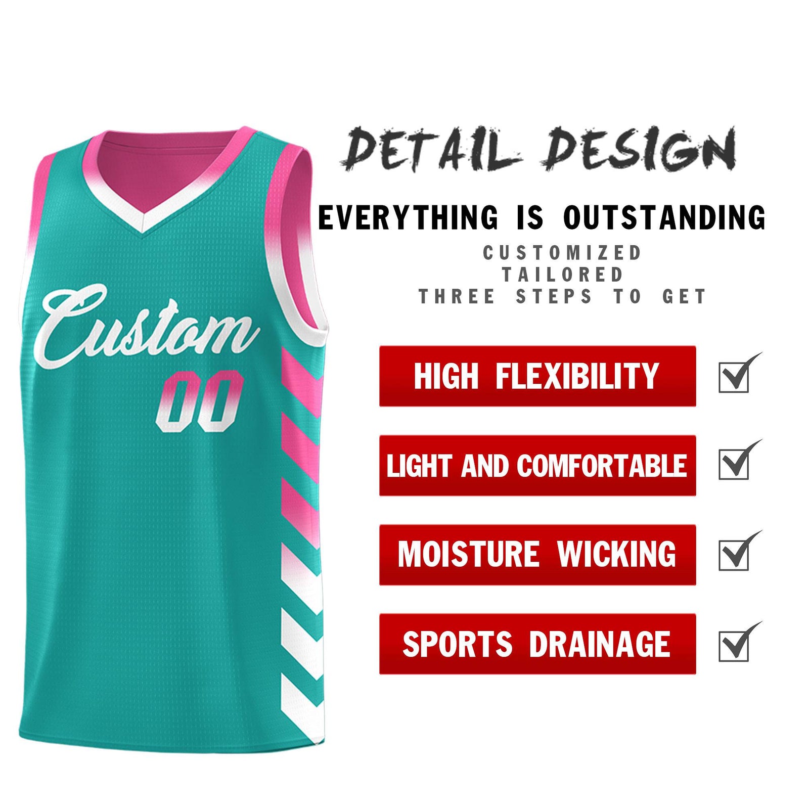 Custom Pink Aqua Reversible Basketball Jersey Kits - Side Arrow Aqua White Gradient
