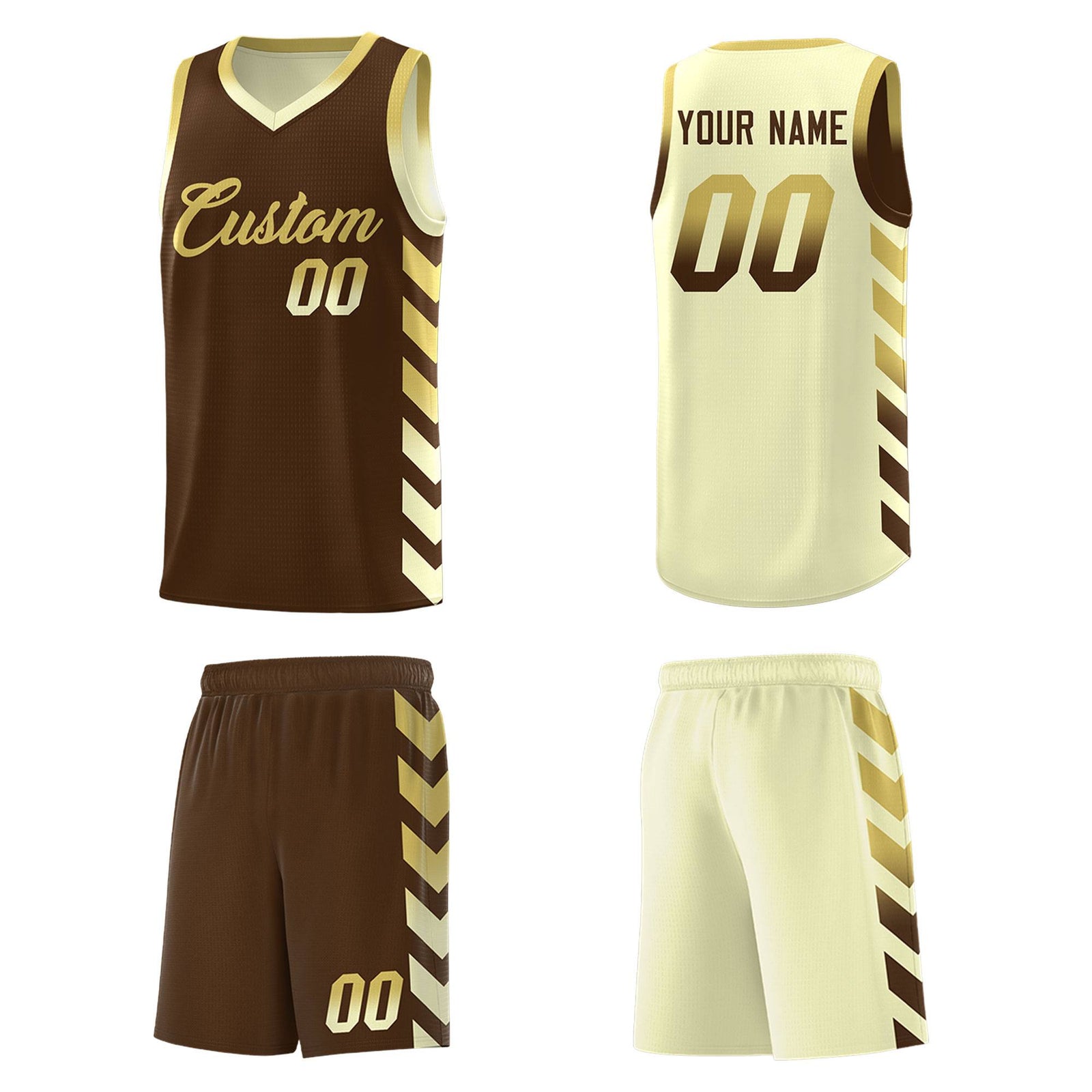 Custom Cream Brown Reversible Basketball Jersey Kits - Side Arrow Old Gold Brown Gradient