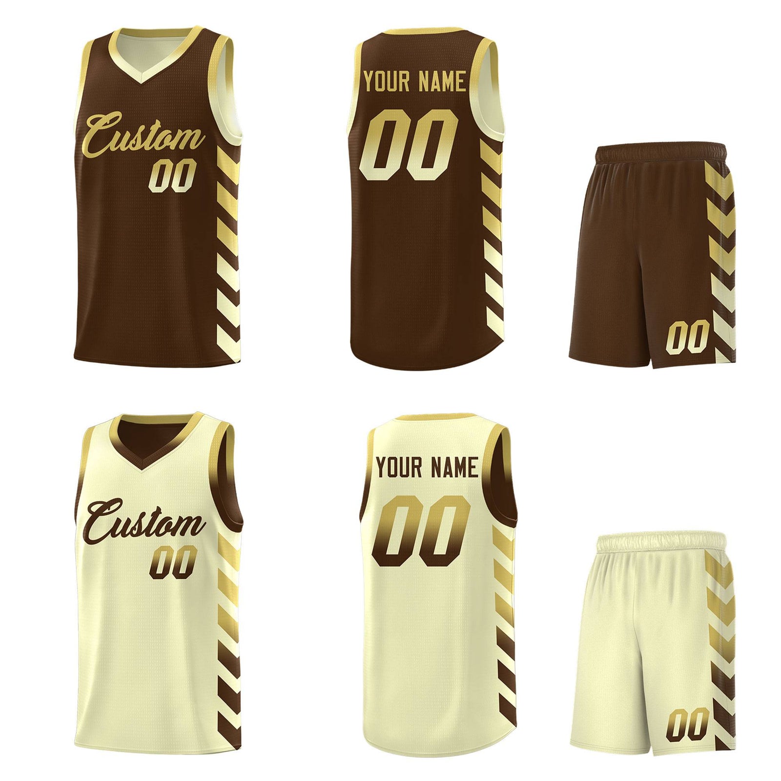 Custom Cream Brown Reversible Basketball Jersey Kits - Side Arrow Old Gold Brown Gradient
