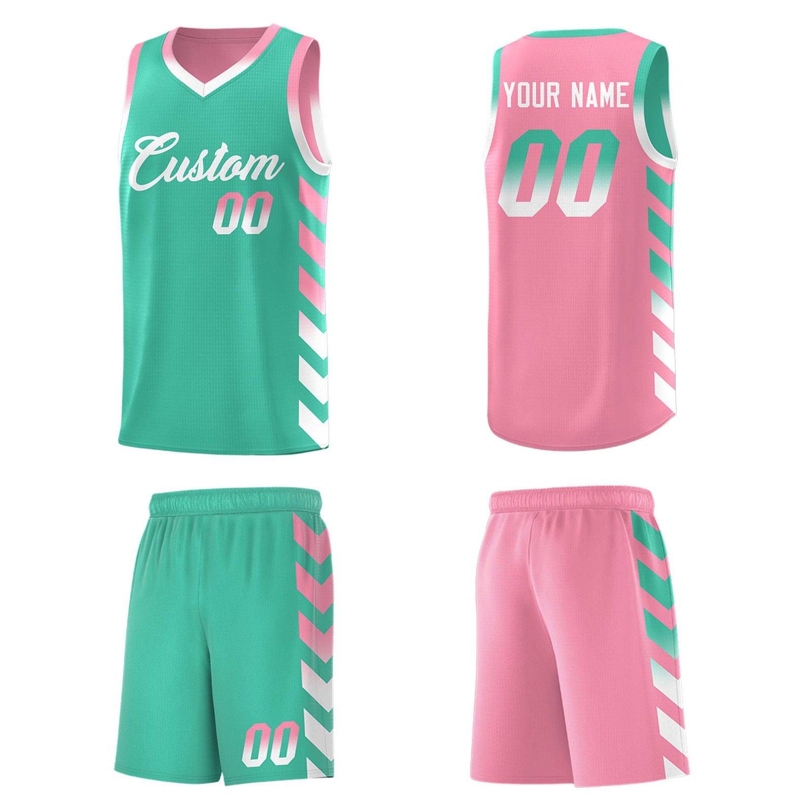 Custom Light Pink Bright Green Reversible Basketball Jersey Kits - Side Arrow Bright Green White Gradient