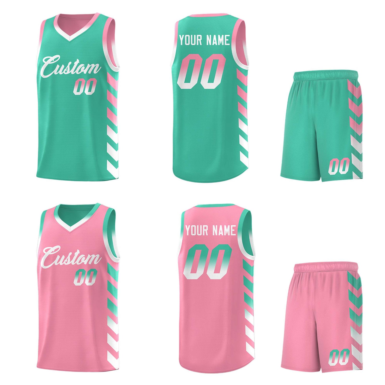 Custom Light Pink Bright Green Reversible Basketball Jersey Kits - Side Arrow Bright Green White Gradient