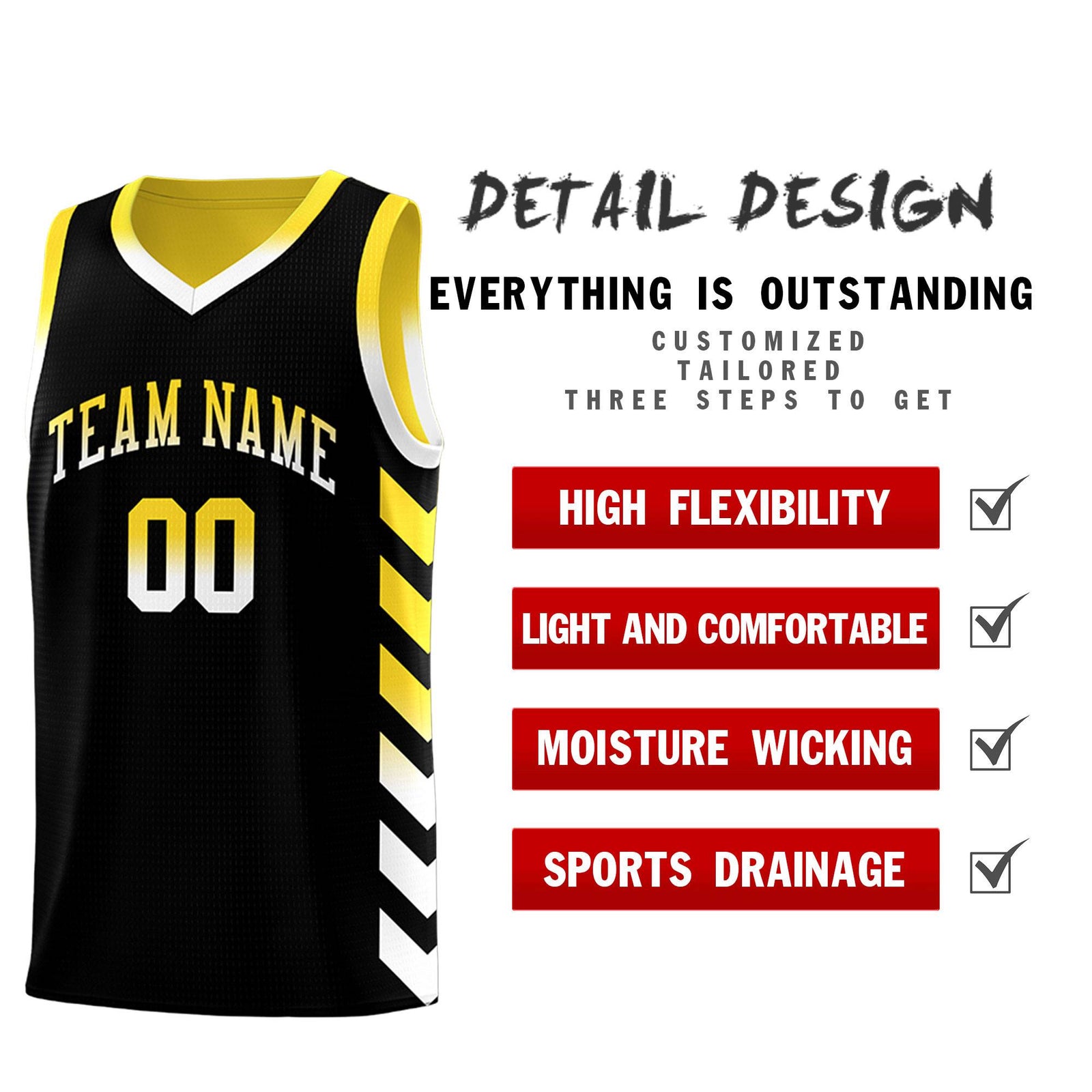 Custom Gold Black Reversible Basketball Jersey Kits - Side Arrow Black White Gradient