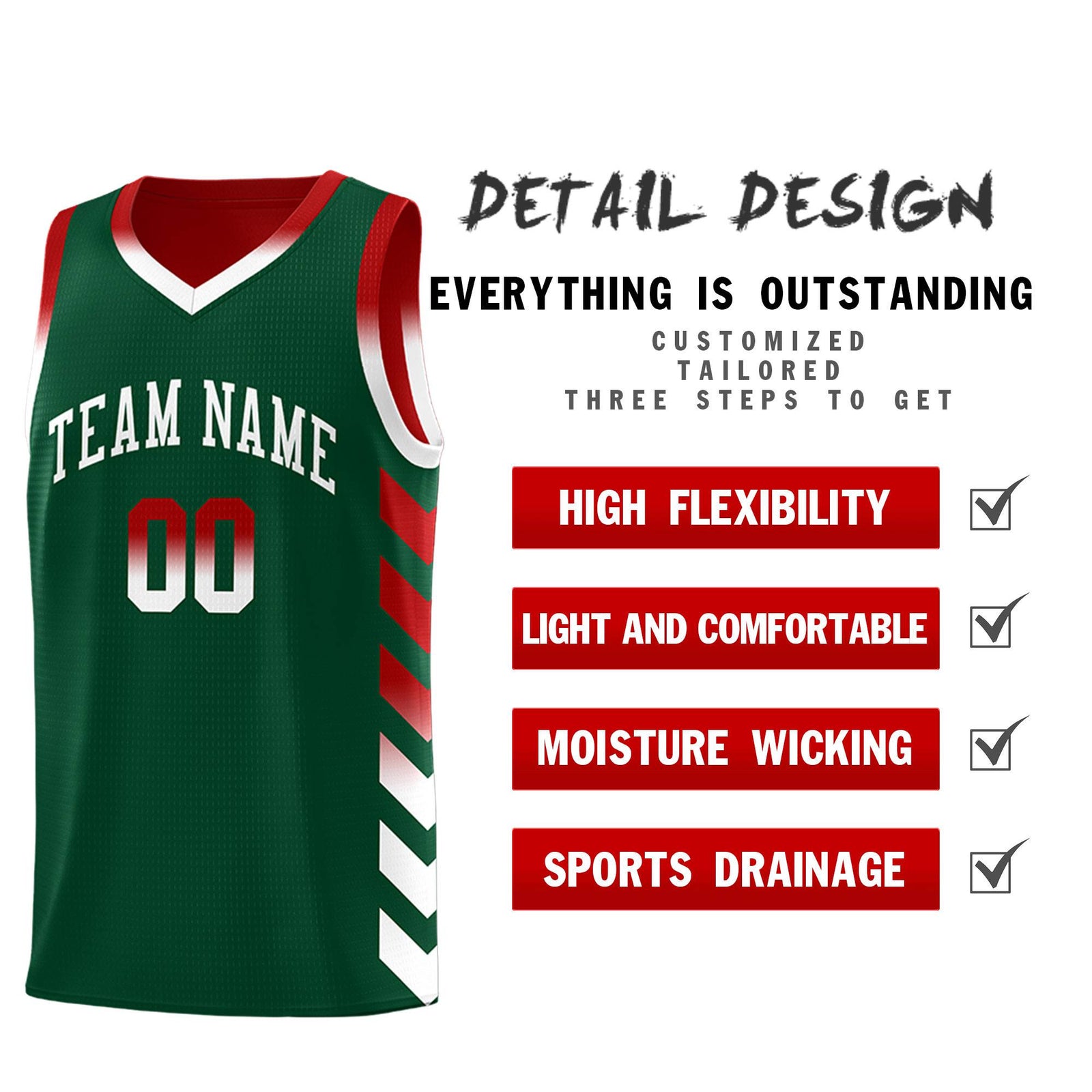 Custom Red Green Reversible Basketball Jersey Kits - Side Arrow Green White Gradient