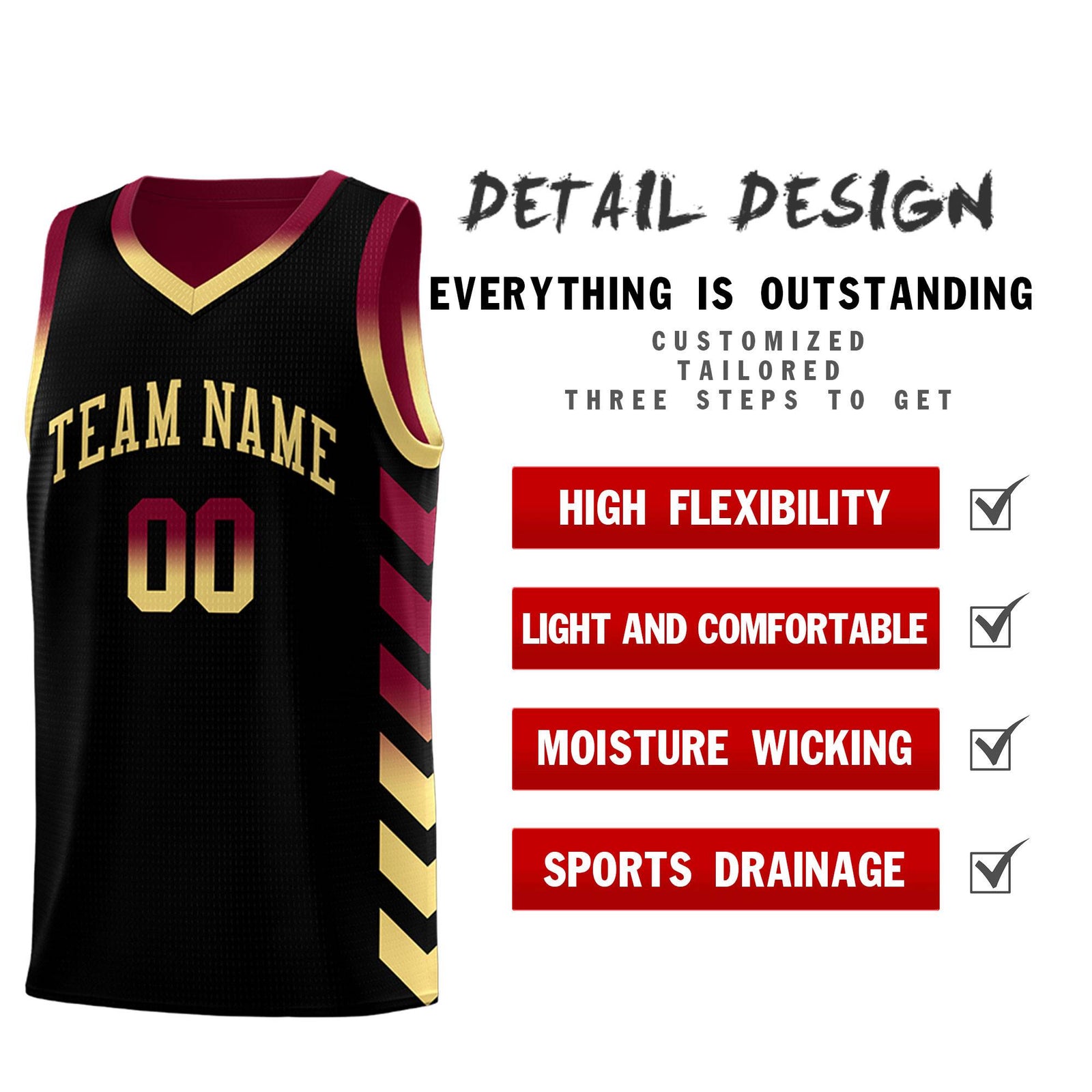 Custom Crimson Black Reversible Basketball Jersey Kits - Side Arrow Black Khaki Gradient