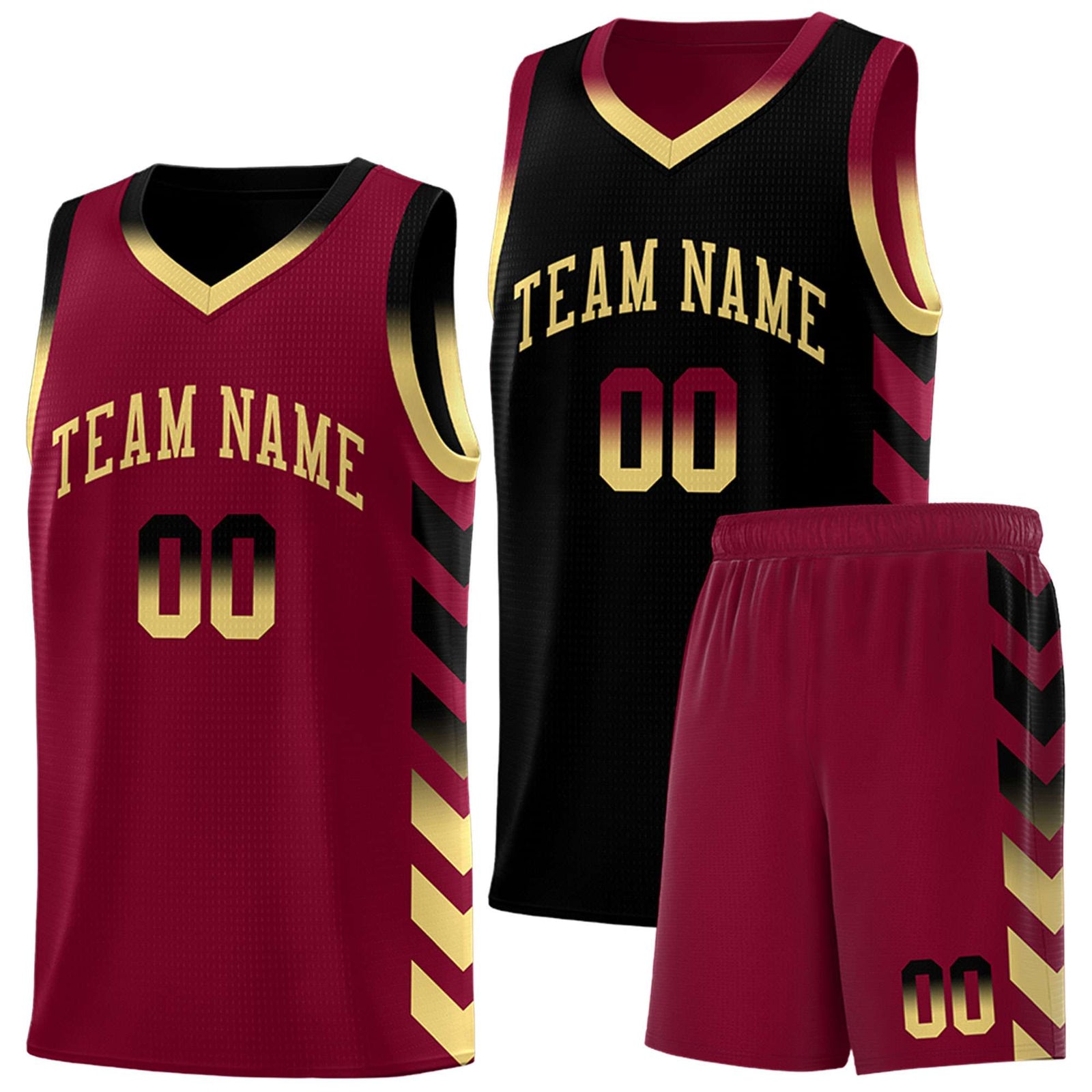 Custom Crimson Black Reversible Basketball Jersey Kits - Side Arrow Black Khaki Gradient