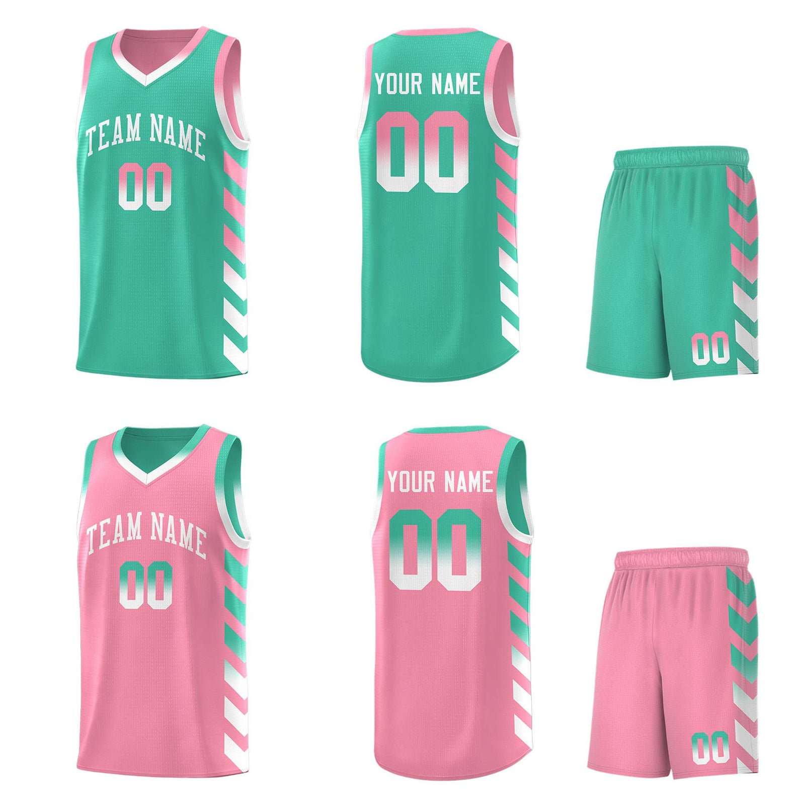 Custom Light Pink Bright Green Reversible Basketball Jersey Kits - Side Arrow Bright Green White Gradient