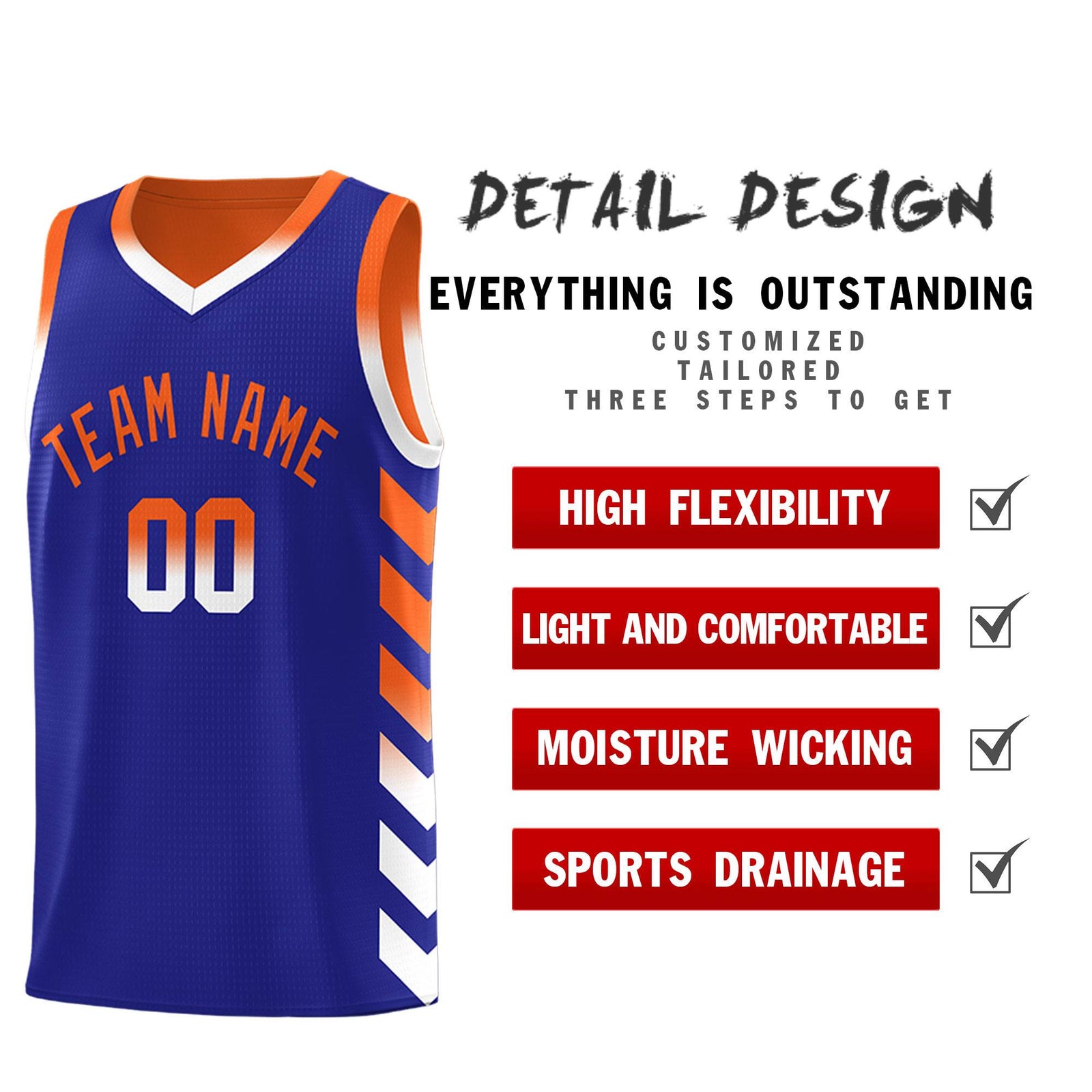 Custom Orange Royal Reversible Basketball Jersey Kits - Side Arrow Royal White Gradient