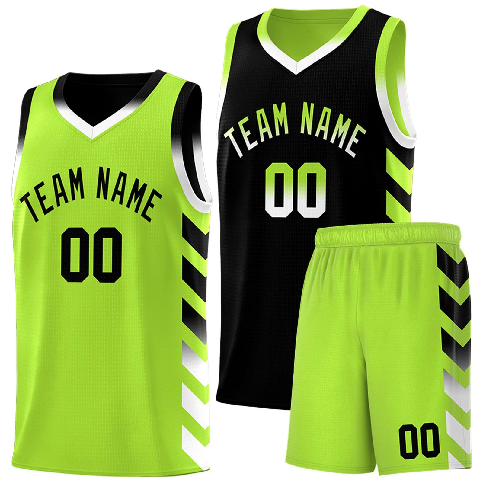 Custom Neon Greed Black Reversible Basketball Jersey Kits - Side Arrow Black White Gradient
