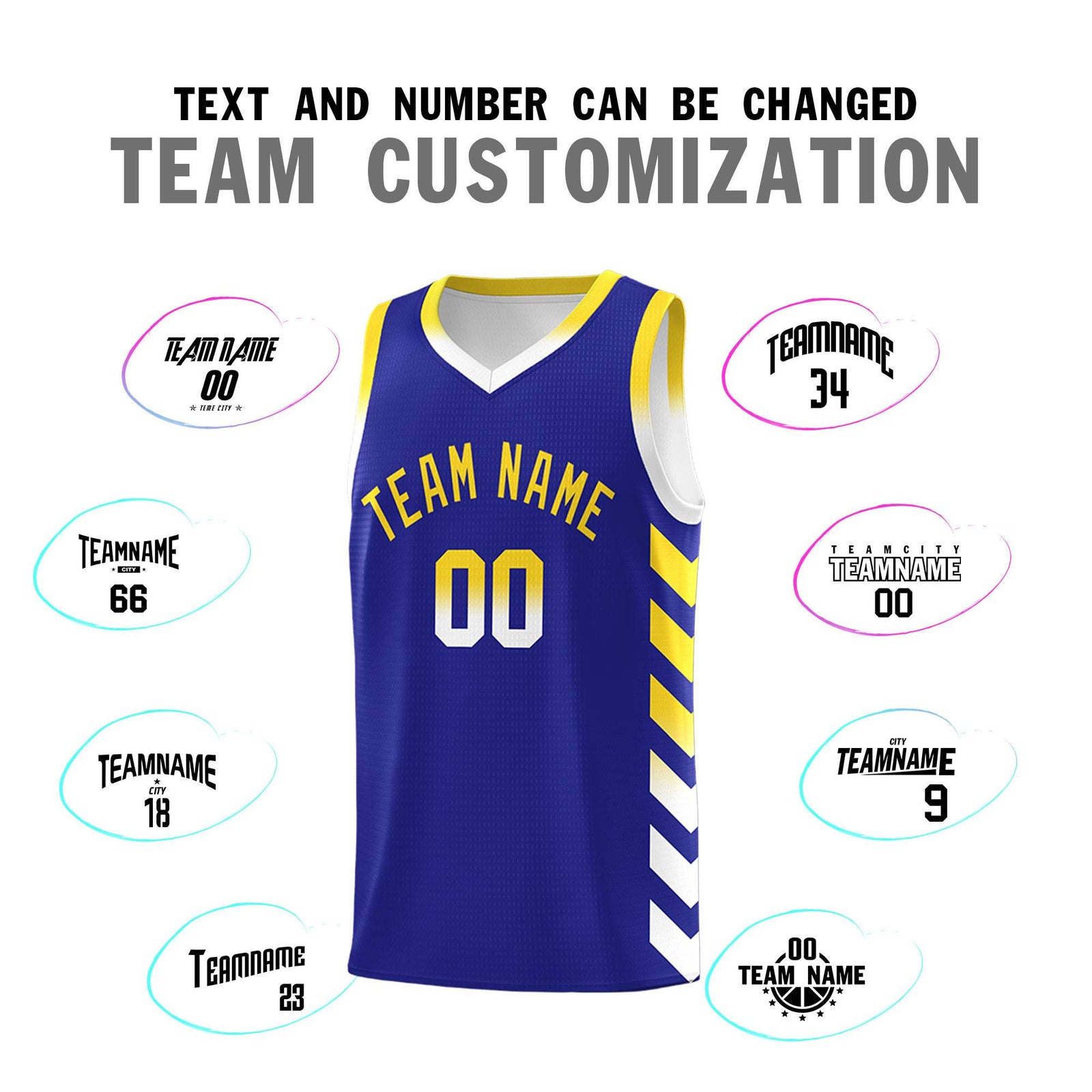 Custom White Royal Reversible Basketball Jersey Kits - Side Arrow Royal Gold Gradient