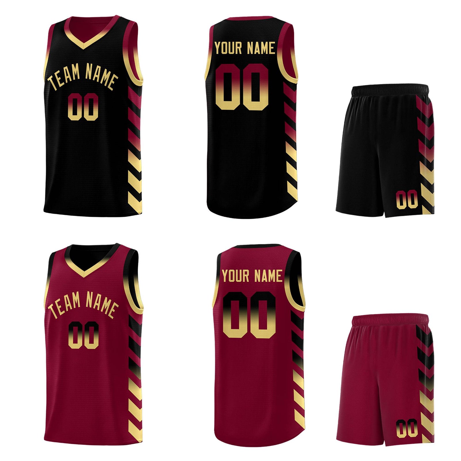 Custom Crimson Black Reversible Basketball Jersey Kits - Side Arrow Black Khaki Gradient