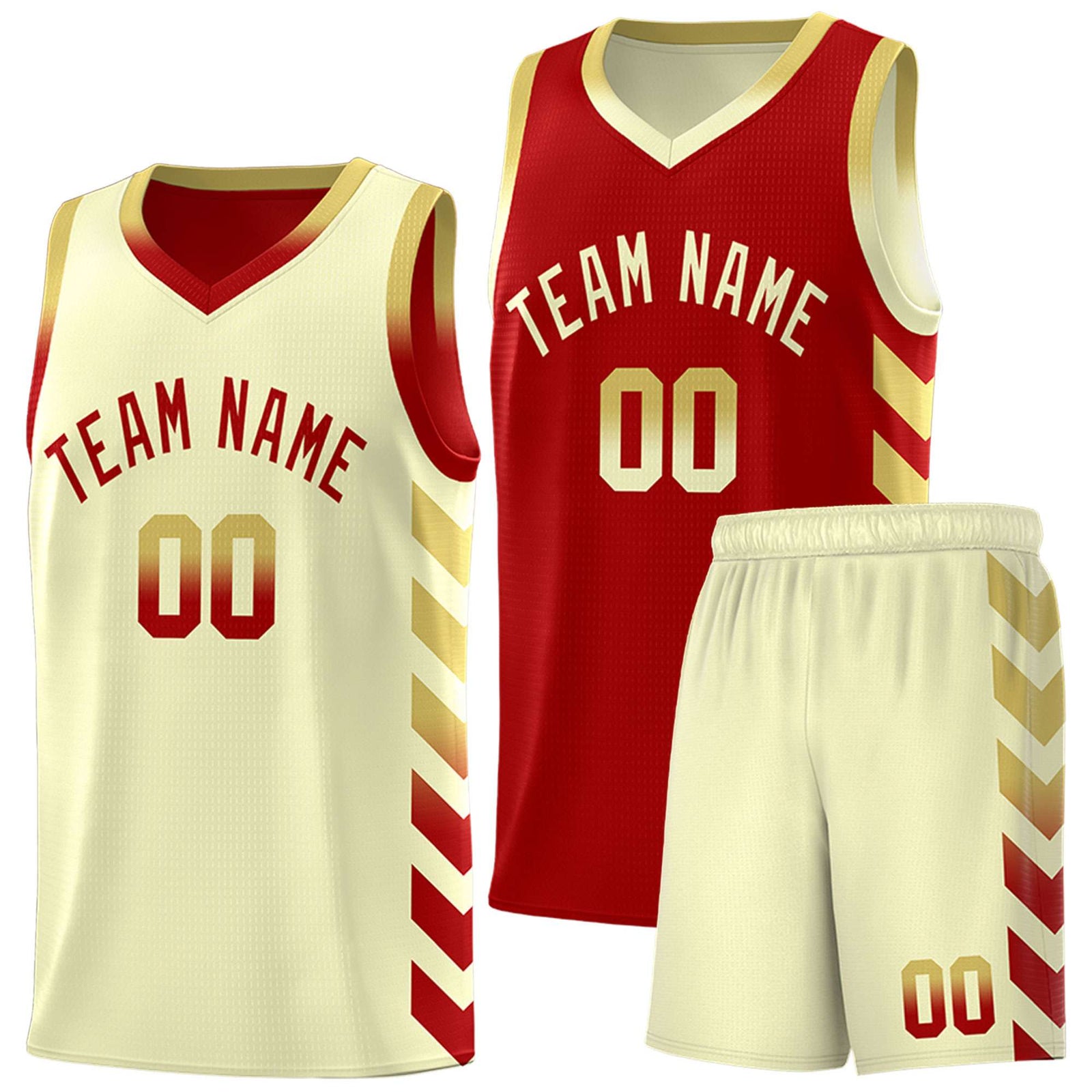 Custom Cream Red Reversible Basketball Jersey Kits - Side Arrow Old Gold Red Gradient