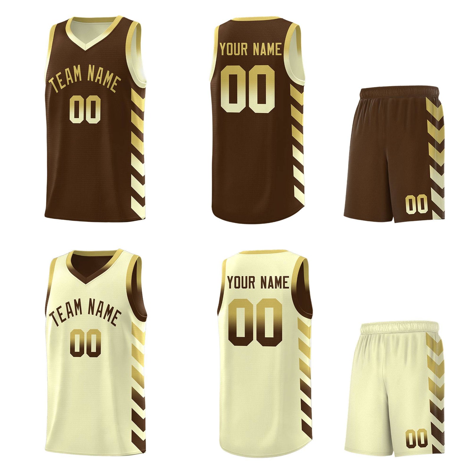Custom Cream Brown Reversible Basketball Jersey Kits - Side Arrow Old Gold Brown Gradient