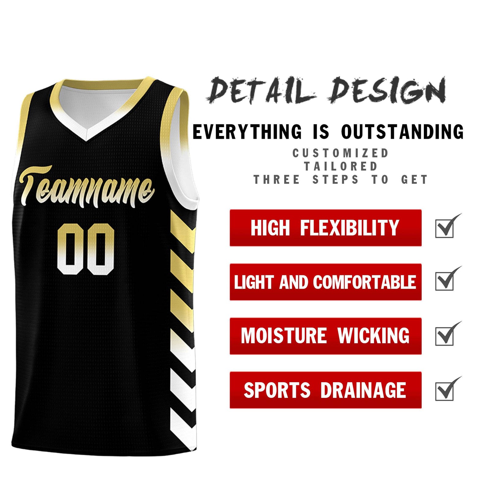 Custom White Black Reversible Basketball Jersey Kits - Side Arrow Old Gold Black Gradient