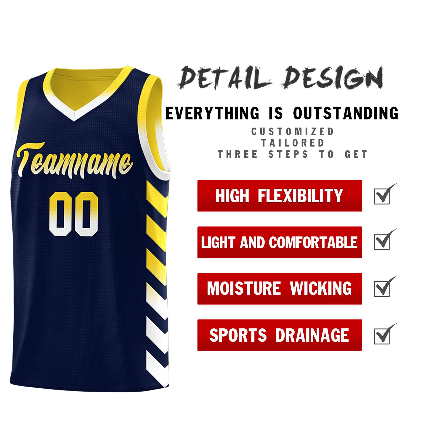 Custom Gold Navy Reversible Basketball Jersey Kits - Side Arrow Navy White Gradient