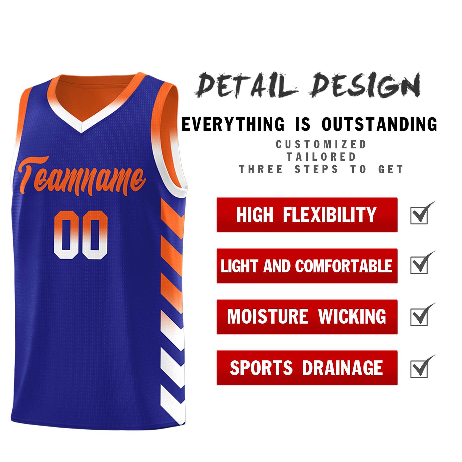 Custom Orange Royal Reversible Basketball Jersey Kits - Side Arrow Royal White Gradient