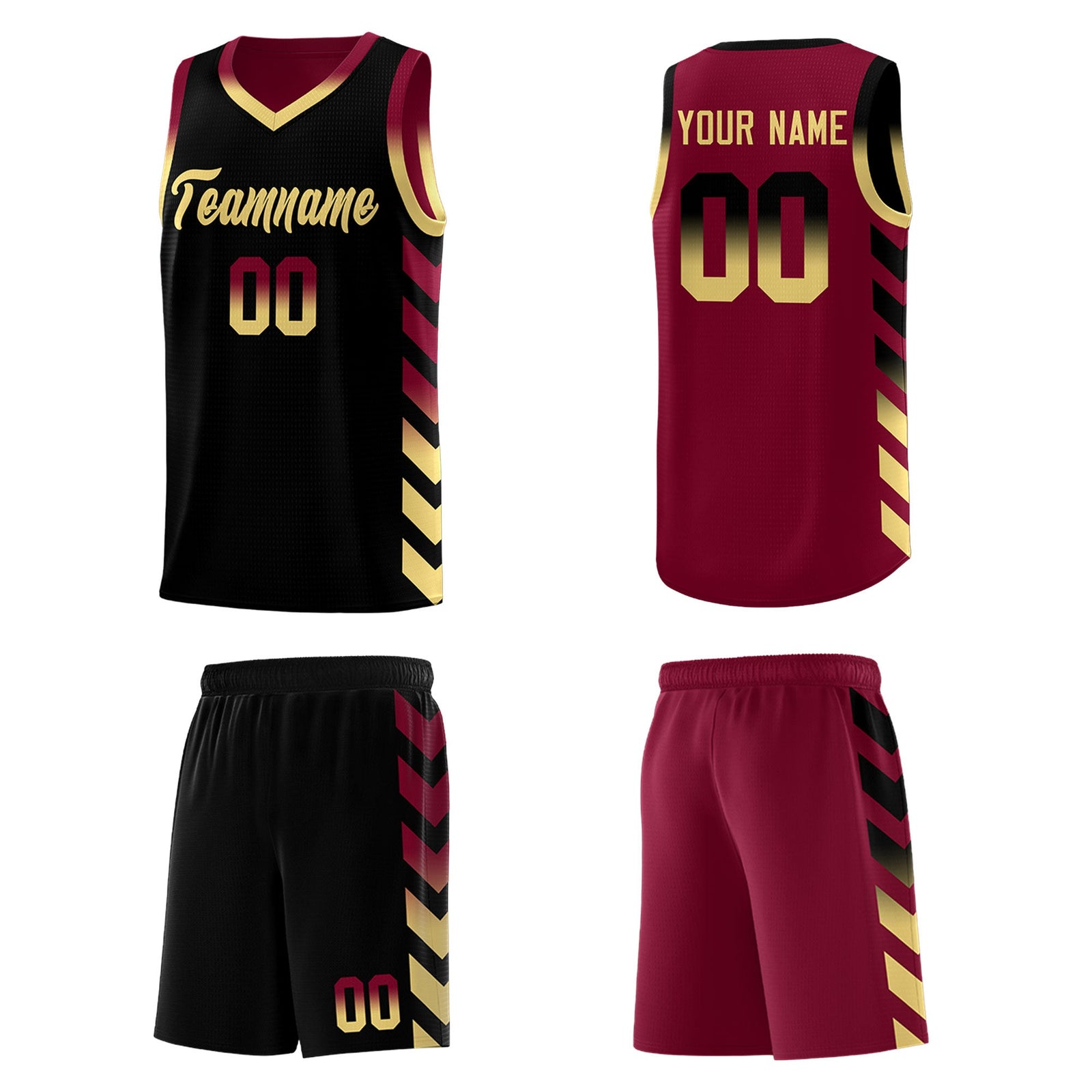 Custom Crimson Black Reversible Basketball Jersey Kits - Side Arrow Black Khaki Gradient