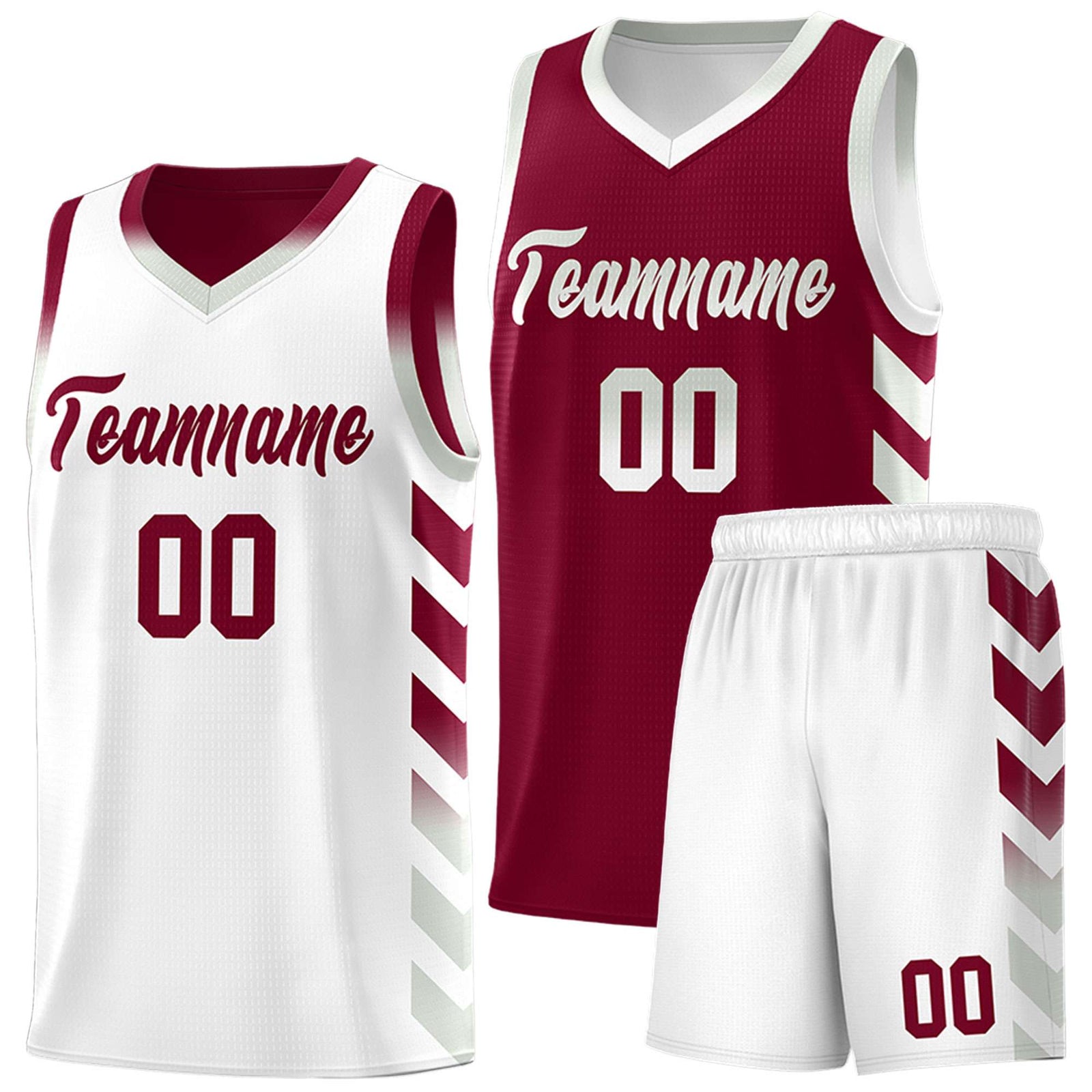 Custom White Crimson Reversible Basketball Jersey Kits - Side Arrow Crimson Gray Gradient