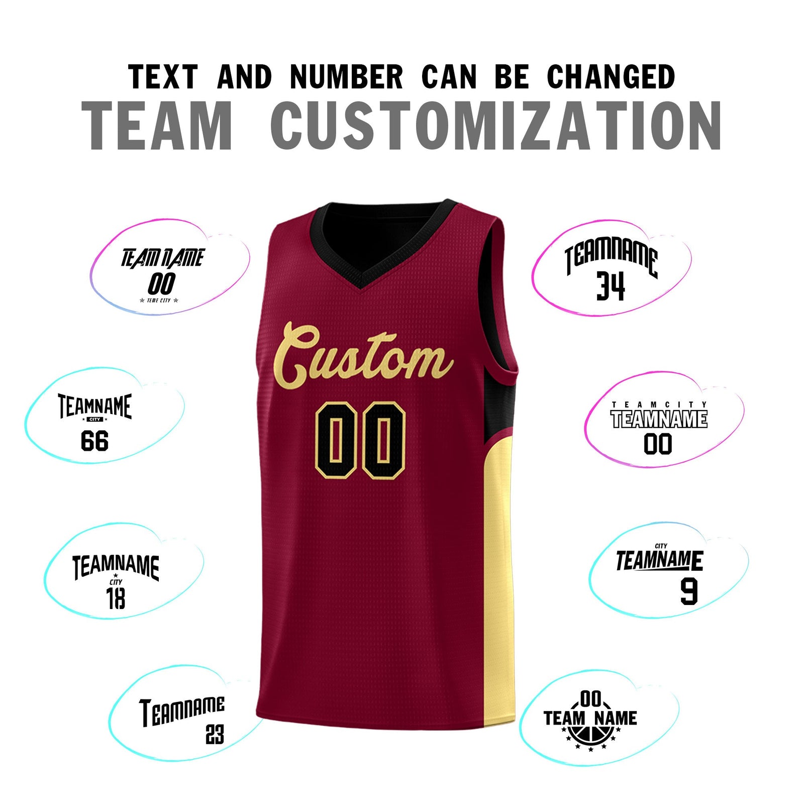 Custom Crimson Black Side U-shaped Patttern Double Side Sports Uniform Basketball Jersey