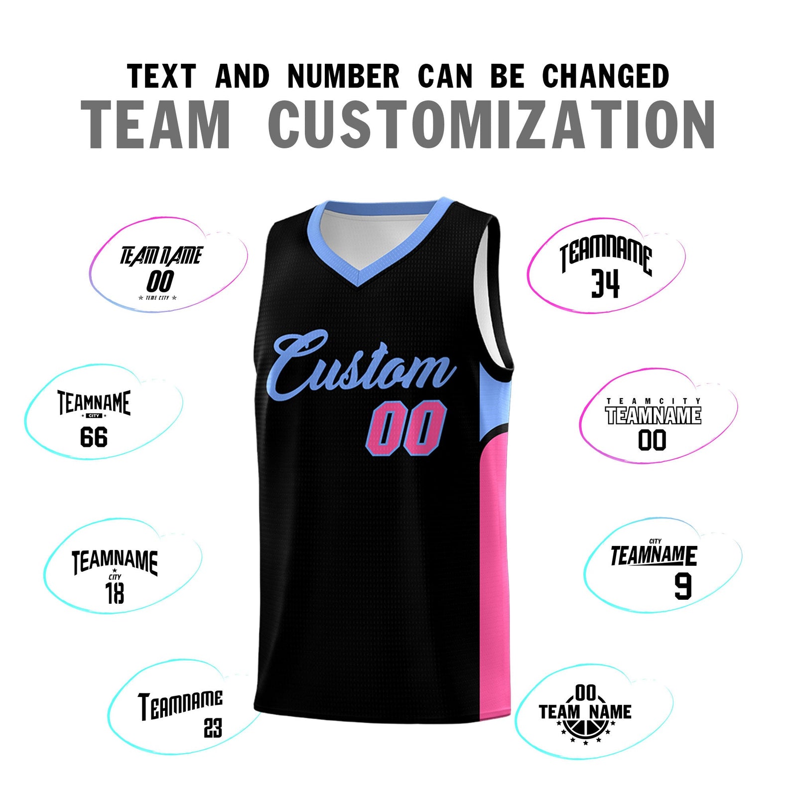 Custom Black White Side U-shaped Patttern Double Side Sports Uniform Basketball Jersey