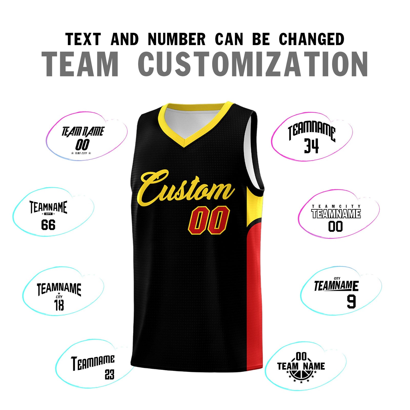 Custom Black White Side U-shaped Patttern Double Side Sports Uniform Basketball Jersey