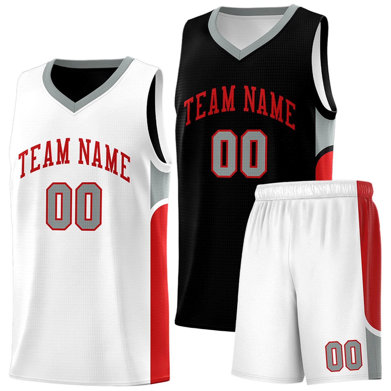 Custom Black White Side U-shaped Patttern Double Side Sports Uniform Basketball Jersey