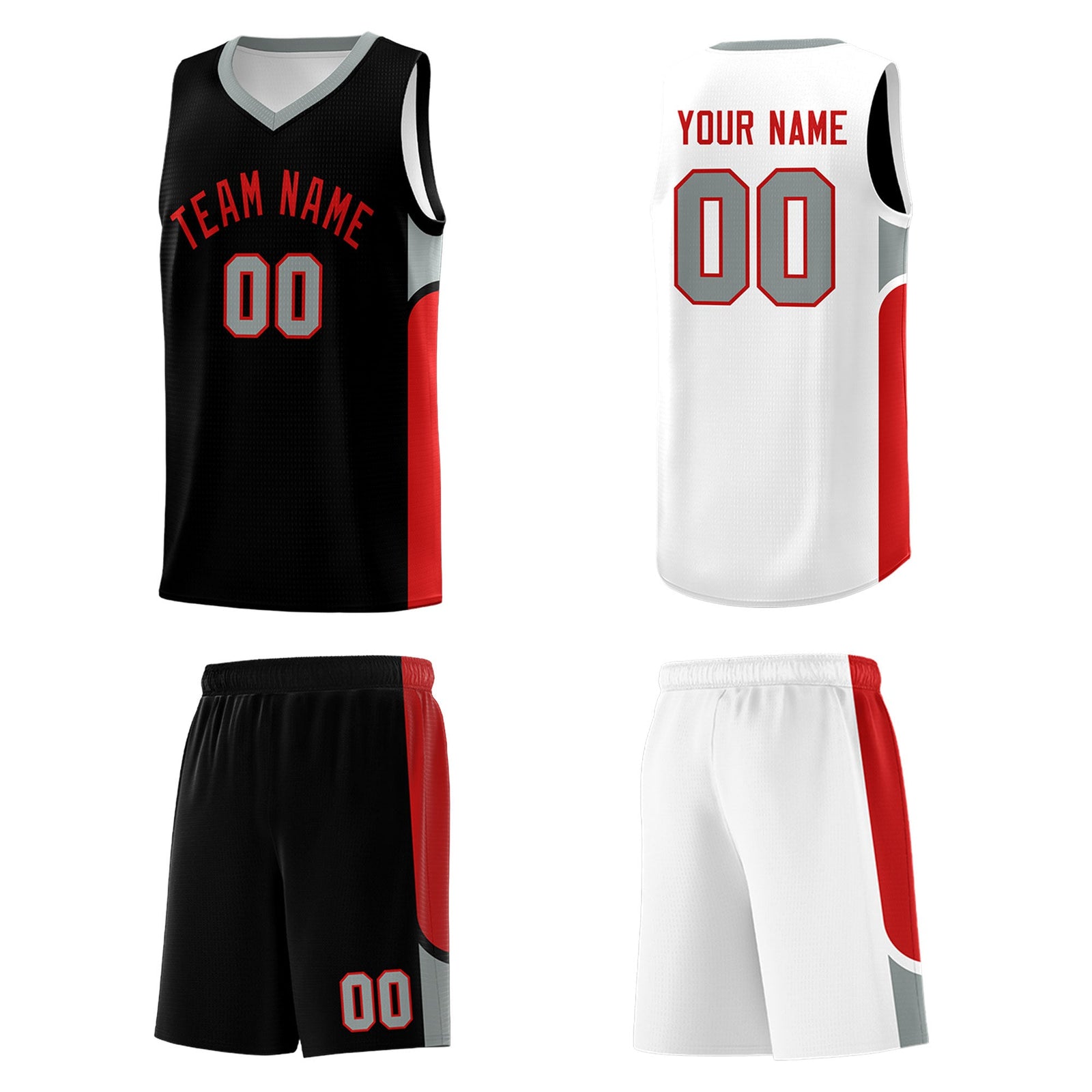 Custom Black White Side U-shaped Patttern Double Side Sports Uniform Basketball Jersey