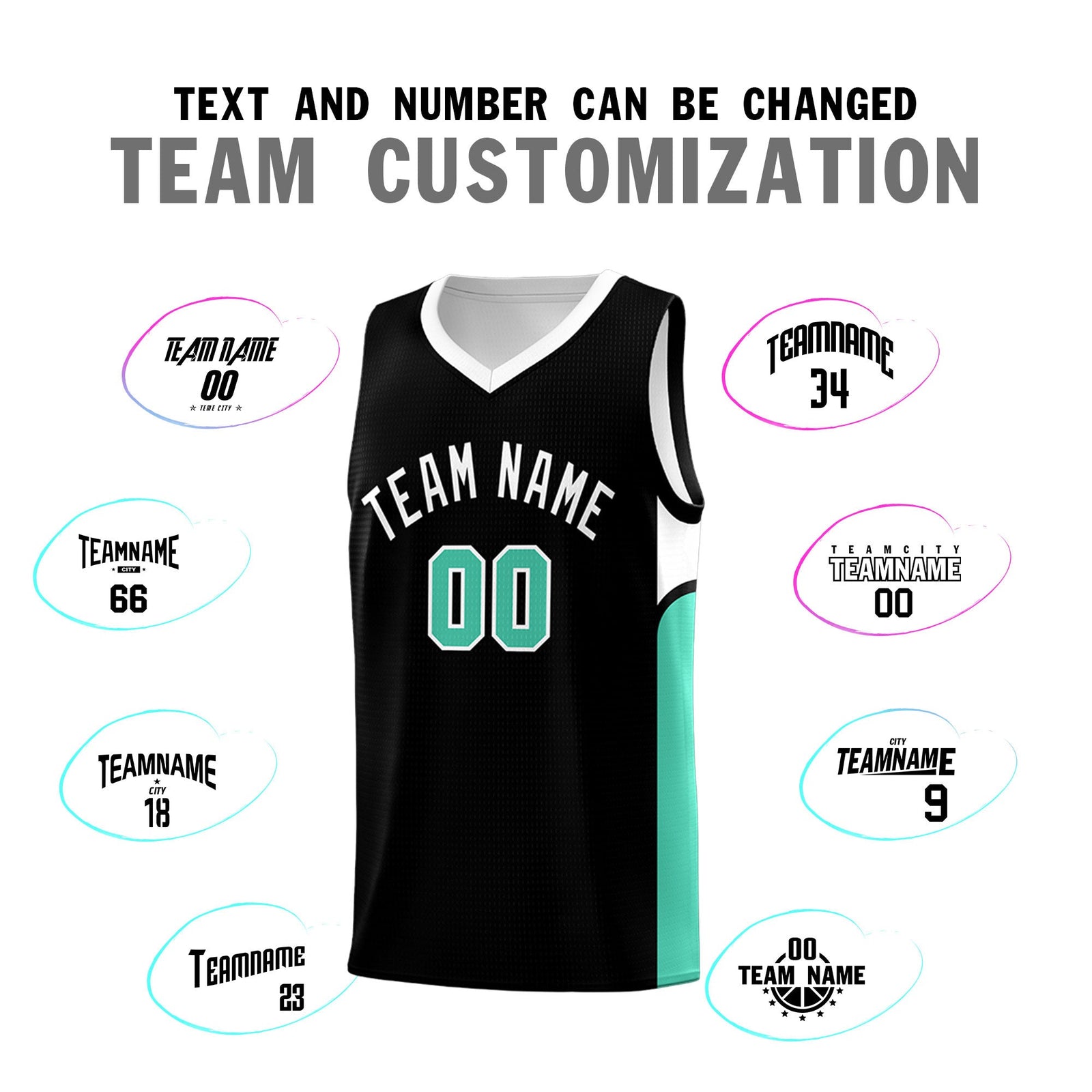 Custom Black White Side U-shaped Patttern Double Side Sports Uniform Basketball Jersey