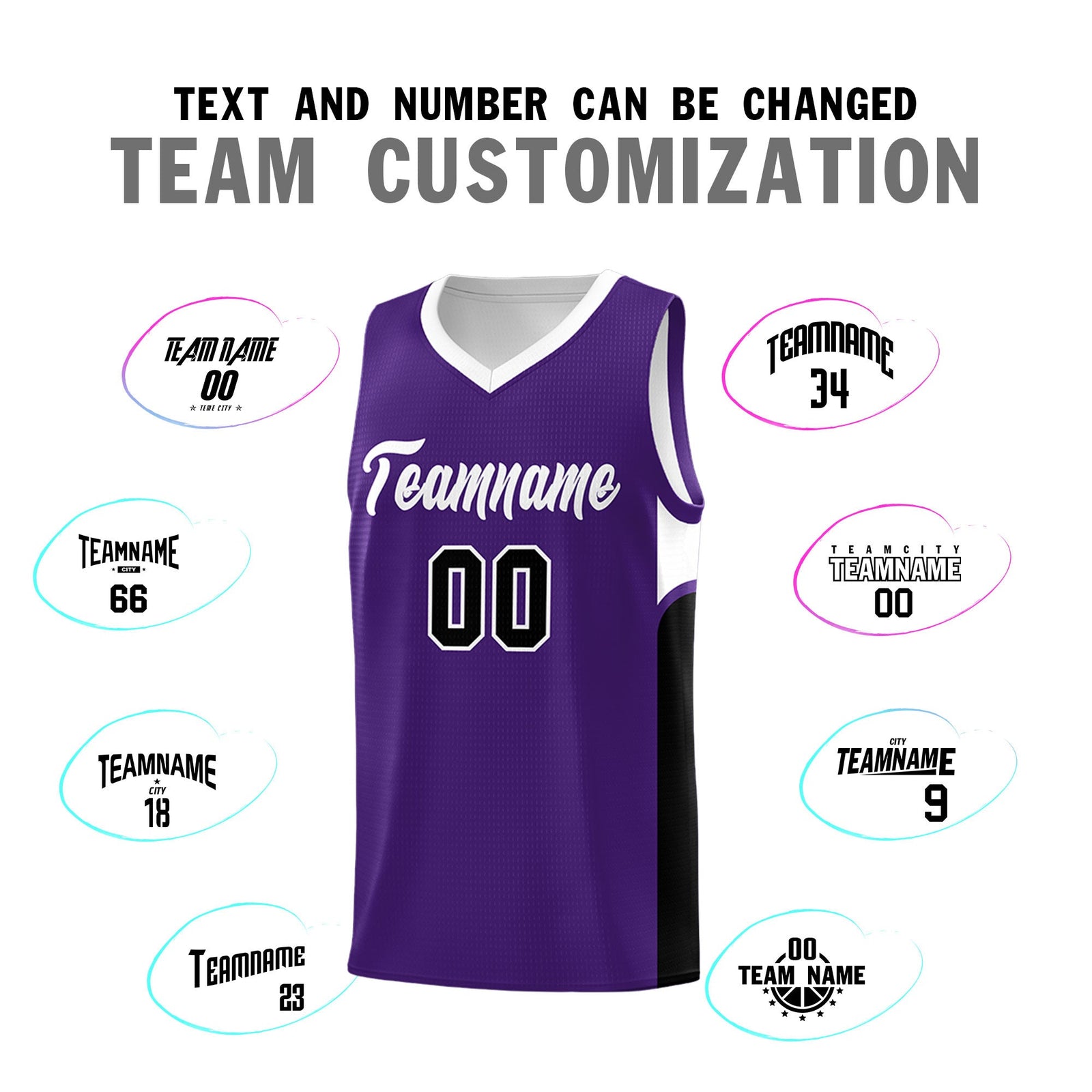 Custom Purple White Side U-shaped Patttern Double Side Sports Uniform Basketball Jersey