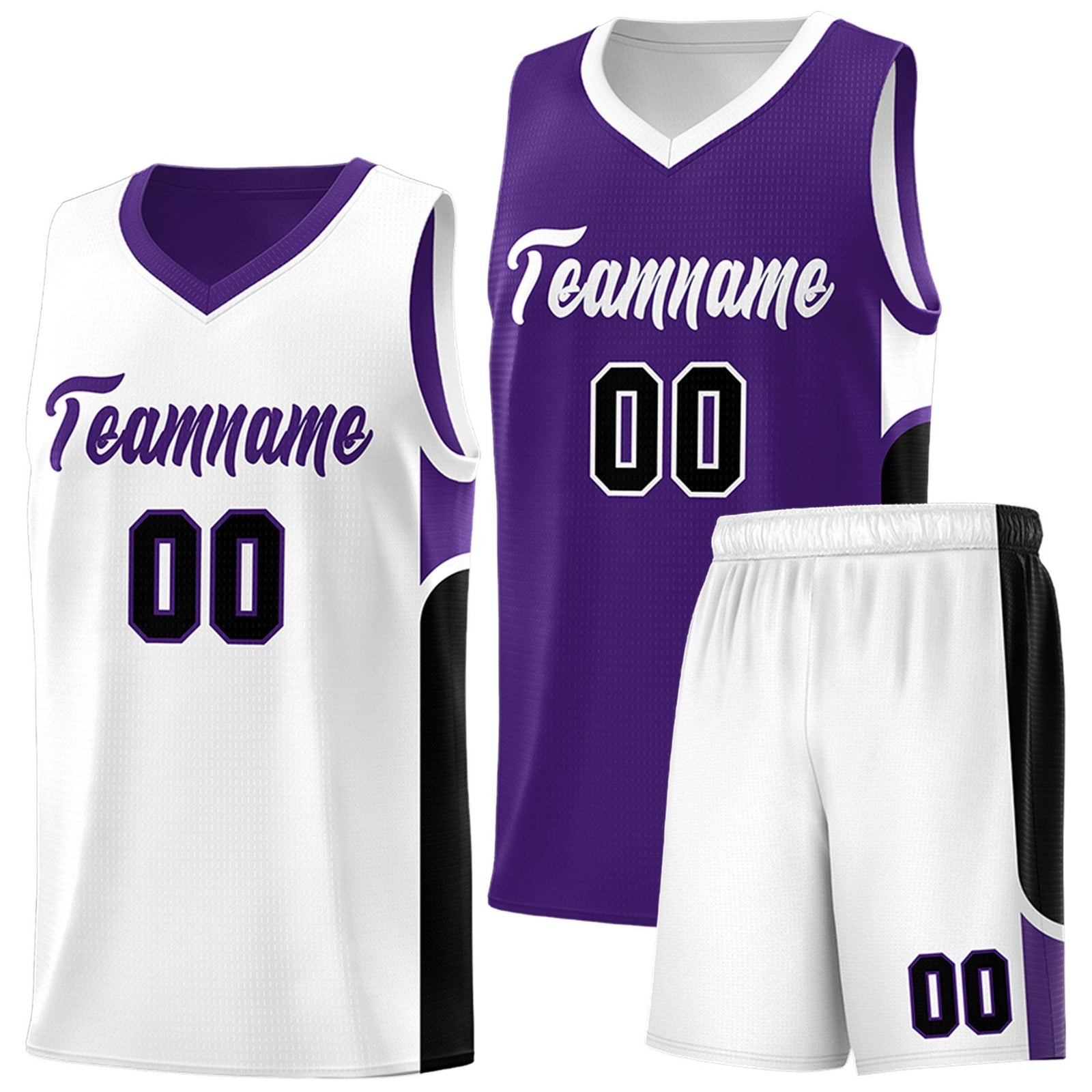 Custom Purple White Side U-shaped Patttern Double Side Sports Uniform Basketball Jersey
