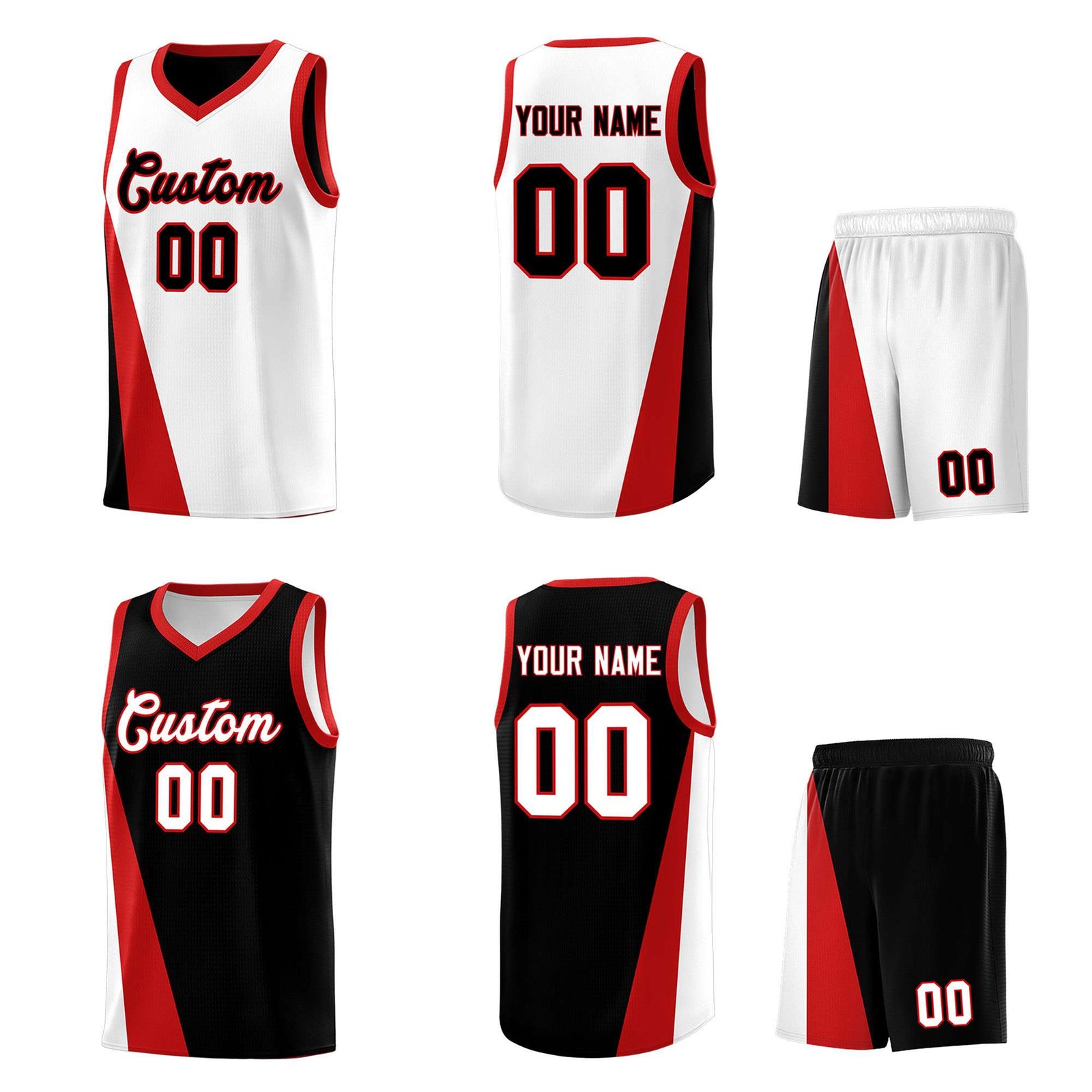 Custom White Black Slanting Two Lines Color Block Sports Uniform Basketball Jersey