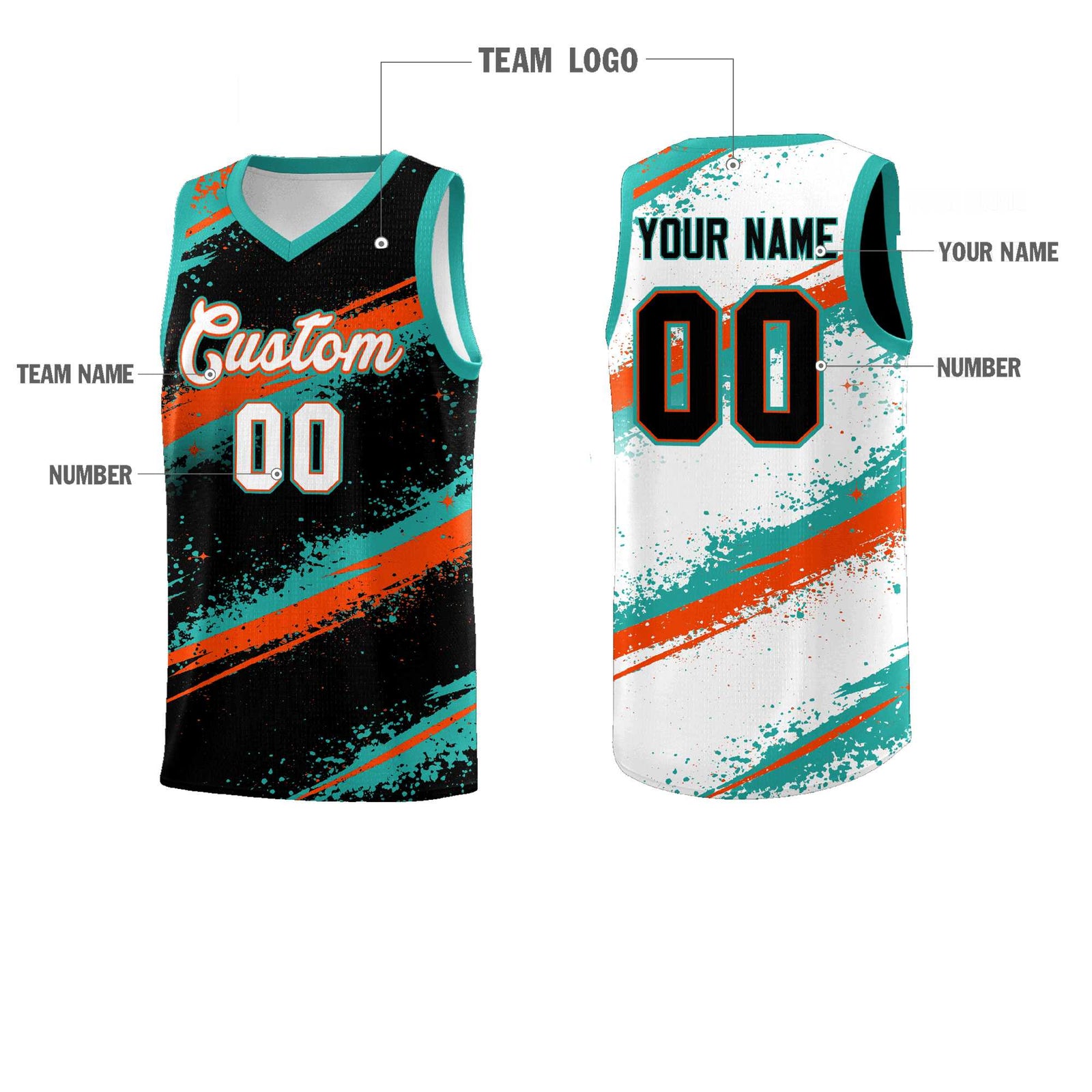 Custom Black Aqua Orange Basketball Jersey Stellar Strike Series Velocity Drapable