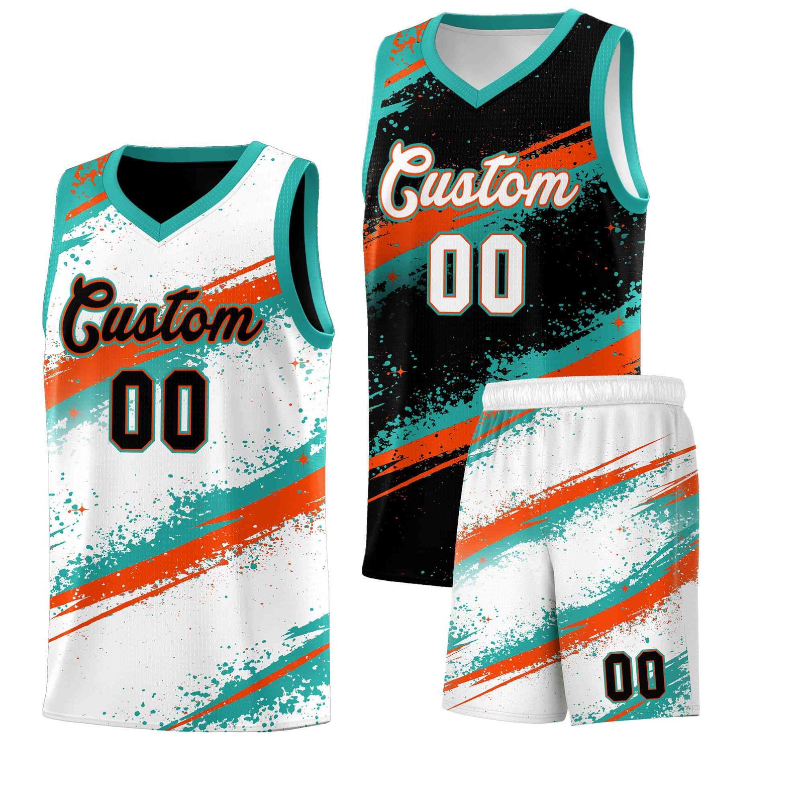 Custom Black Aqua Orange Basketball Jersey Stellar Strike Series Velocity Drapable