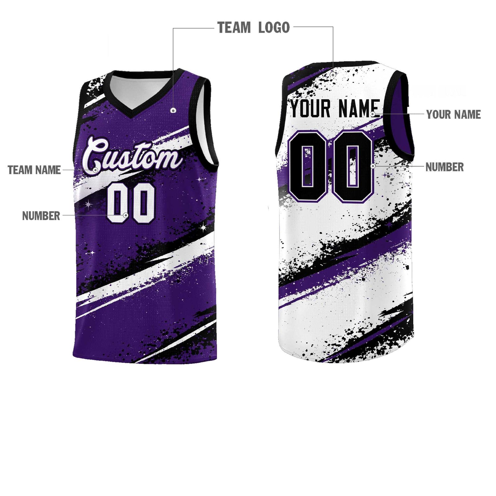 Custom Purple Black White Basketball Jersey Stellar Strike Series Impact Breathable