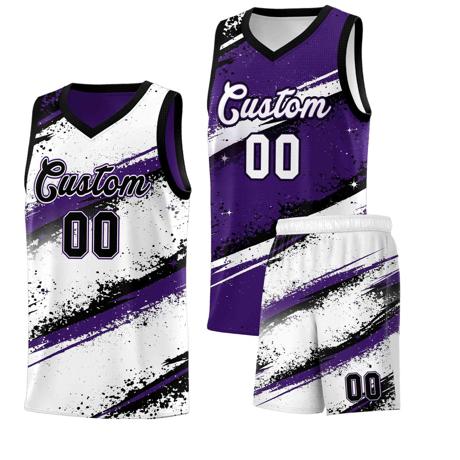 Custom Purple Black White Basketball Jersey Stellar Strike Series Impact Breathable