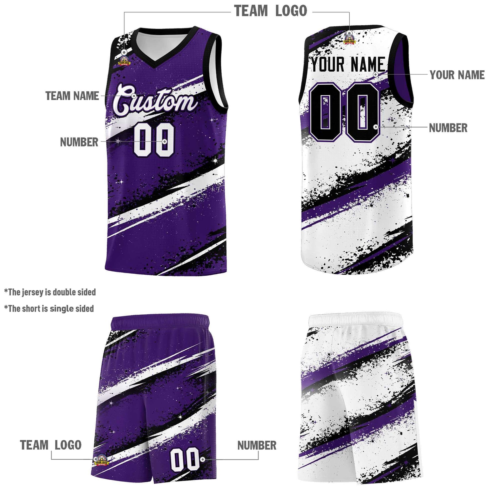 Custom Purple Black White Basketball Jersey Stellar Strike Series Impact Breathable