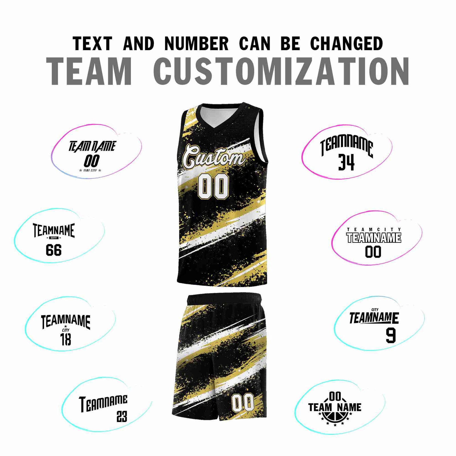 Custom Black Old Gold White Basketball Jersey Stellar Strike Series Reversible Wrinkle-Resistant