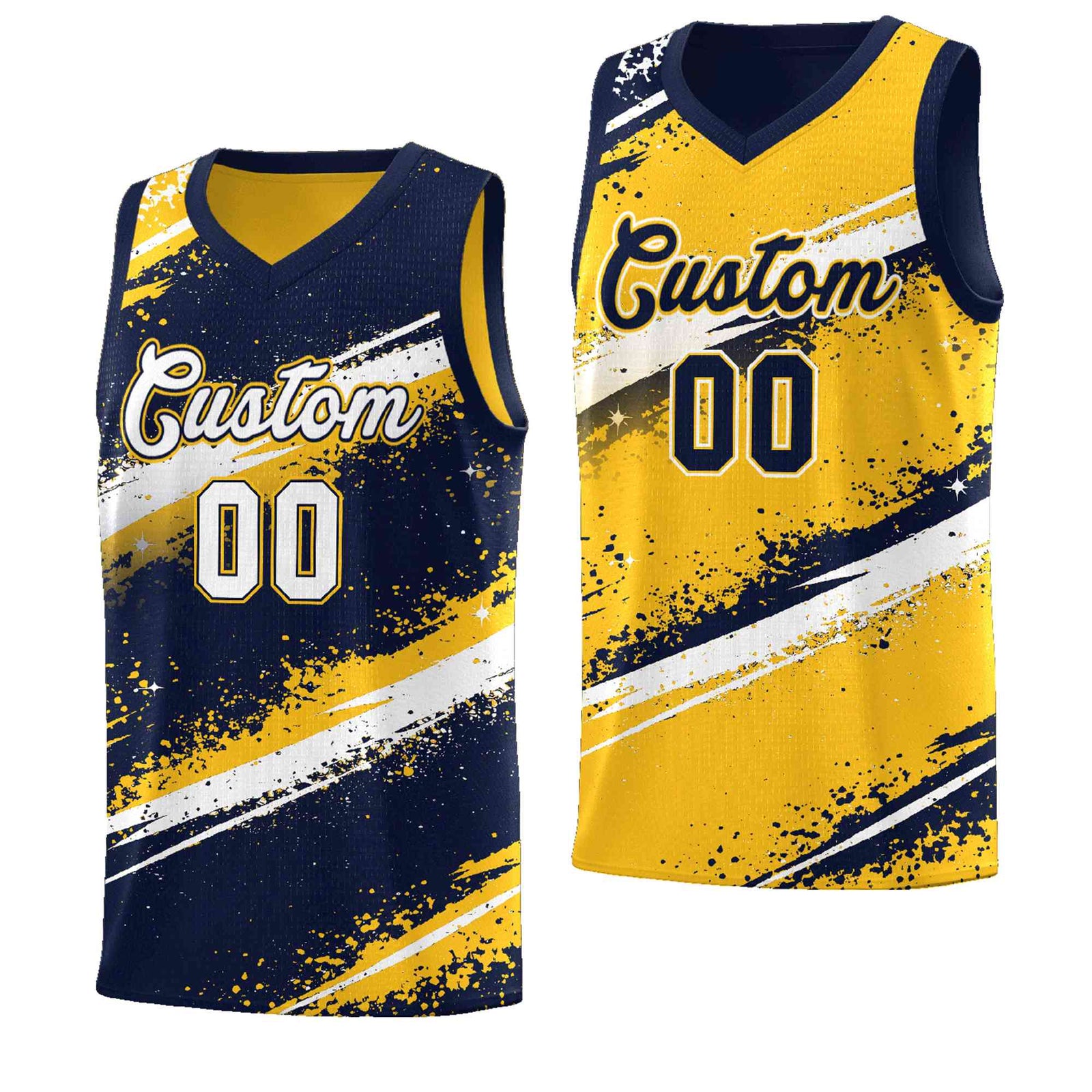 Custom Navy Yellow White Basketball Jersey Stellar Strike Series Velocity Sublimation Printing